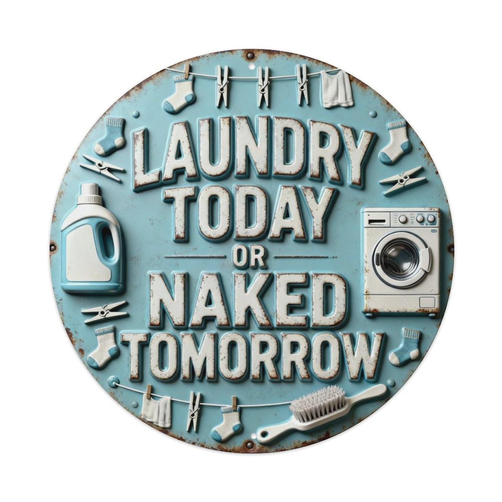 LAUNDRY TODAY OR NAKED TOMORROW Metal Tin Sign Plaque