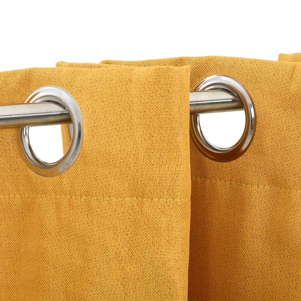 Lot de 2 rideaux occultants à œillets - Aspect lin - En polyester - Jaune - 140 x 245 cm (l x h) - 8 œillets par rideau - Pour salon, chambre à coucher, brise-vue et protection solaire