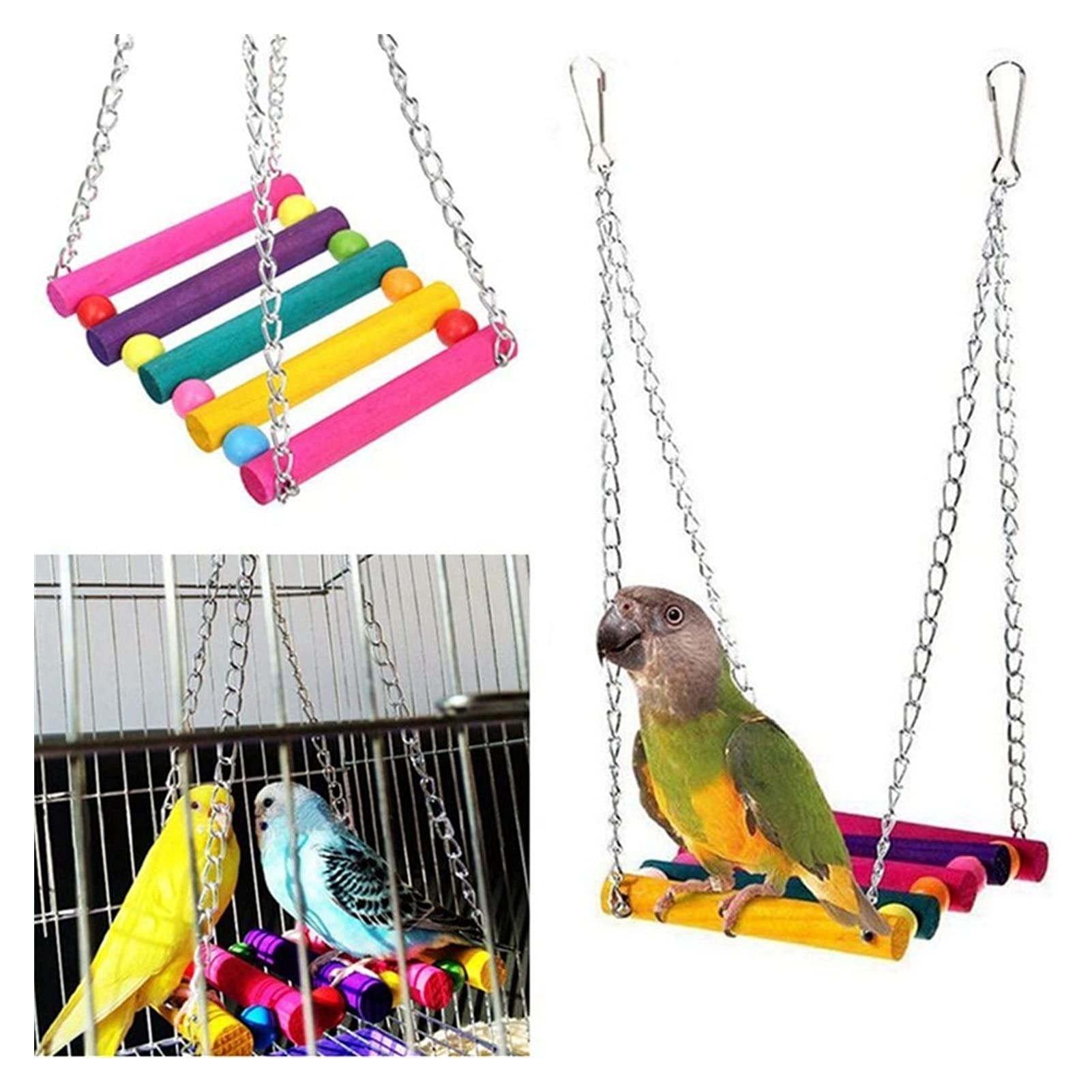 Vogelspielzeug 13 stücke Vogel Käfig Spielzeug Papageien Zuverlässig & Kaubare - Swing Hängende Kaukau Bissbrücke Holz Perlen Ball Bell Toys Zufällige Farbe