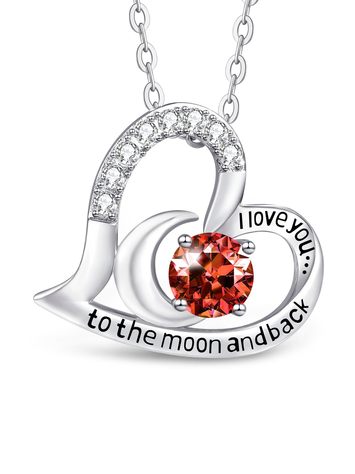 T400T400 Heart Necklace for Women 925 Sterling Silver Birthstone Necklace I Love You to The Moon and Back Jewelry Birthday Anniversary for Women