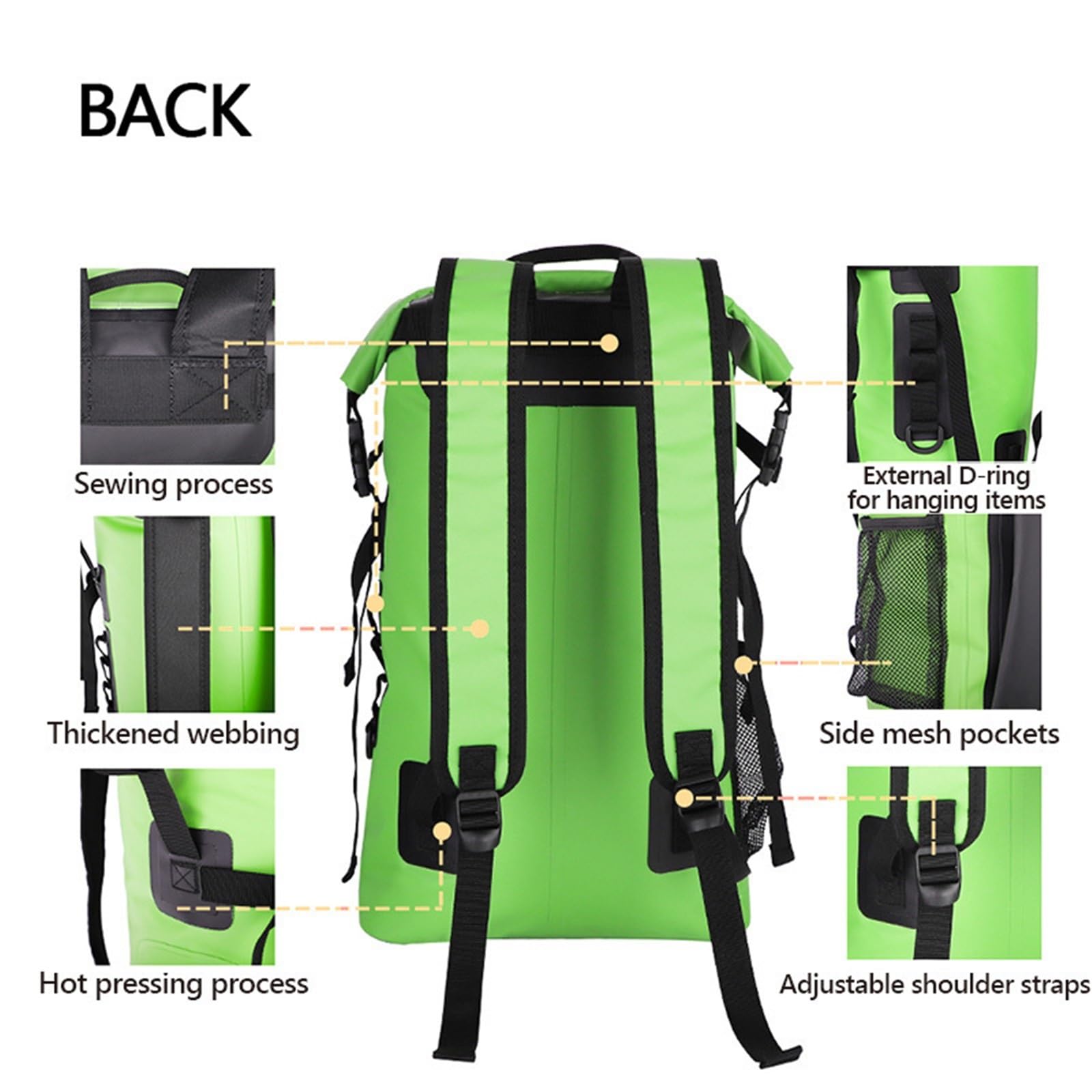 Borsa Impermeabile Asciutti Zaino impermeabile da 30 litri for campeggio, escursioni, nuoto, rafting, kayak, trekking fluviale, borse galleggianti for esterni(Grey)
