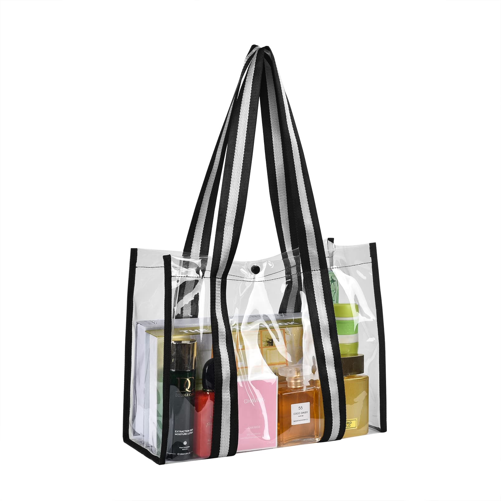 MAY TREE Clear Tote Bag Security Travel & Gym Clear Bag Perfect for Work Concerts Sports Games Black
