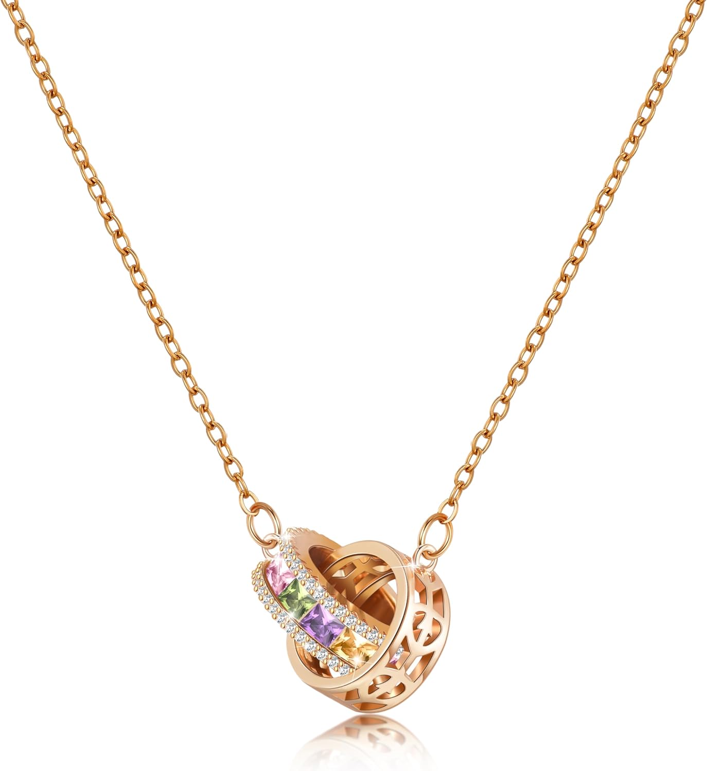 Linawe Moissanite Crystal Imitation Diamond Necklace for Women Trendy, Birthstone Rhinestone Dainty Jewelry, Circle Pendant Stainless Steel Chain Necklaces, Gold, Rose Gold and Silver Tones