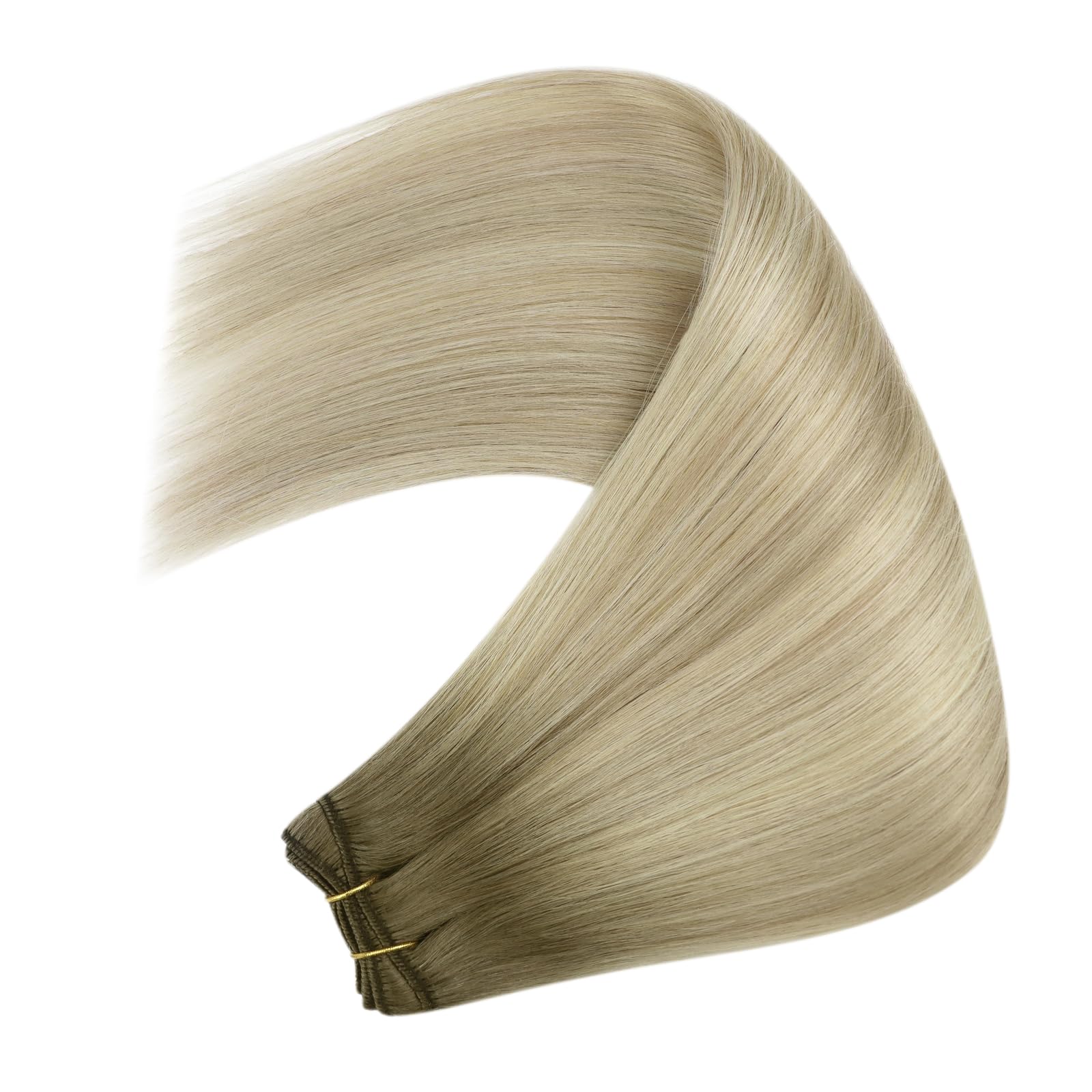 YoungSee Echthaar Tressen zum Einnähen Blond 50 cm,Tressen Echthaar Aschblond Ombre Blond，Haartressen Extension，Weft Hair Extension fur Damen,100g,SUN