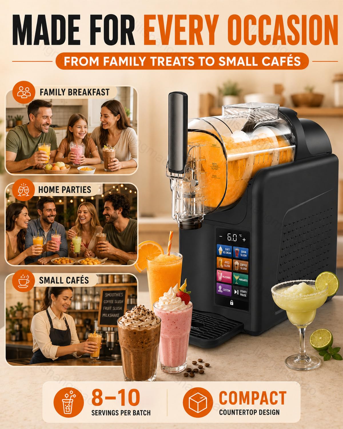 Máquina para Bebidas Frías con Pantalla Táctil – Máquina De Granizados 7 En 1,Ajusta La Textura De Hielo A Espesa,Prepara Helado Suave,Café Helado Y Cuenta con Bloqueo De Seguridad White