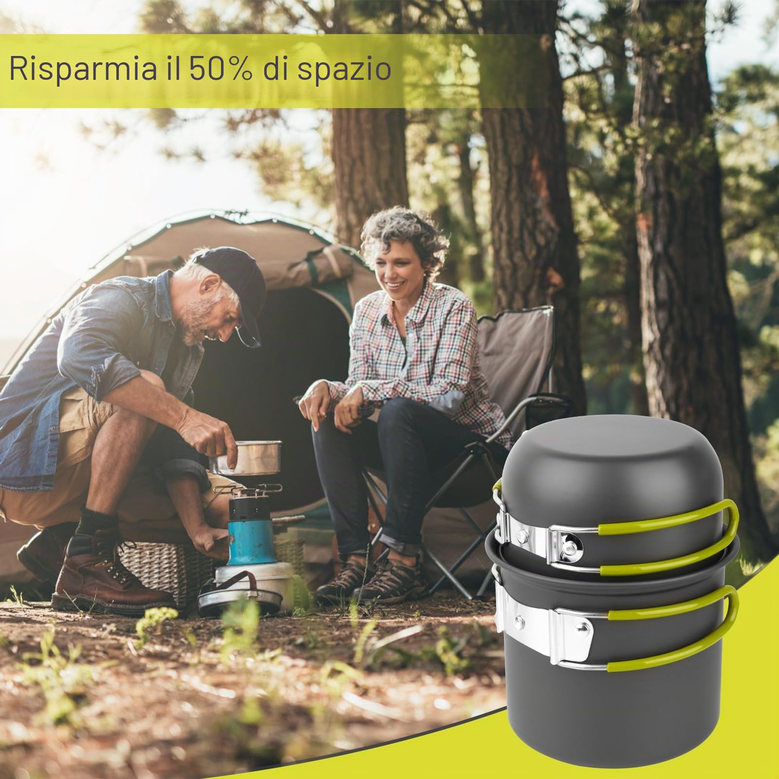 Set di Gavetta Scout, Pentole Campeggio In Alluminio, Stoviglie da Campeggio Pieghevole, Kit Campeggio con Posate E Pentola, Kit Pentole Cucina per Picnic, Escursioni, Campeggio