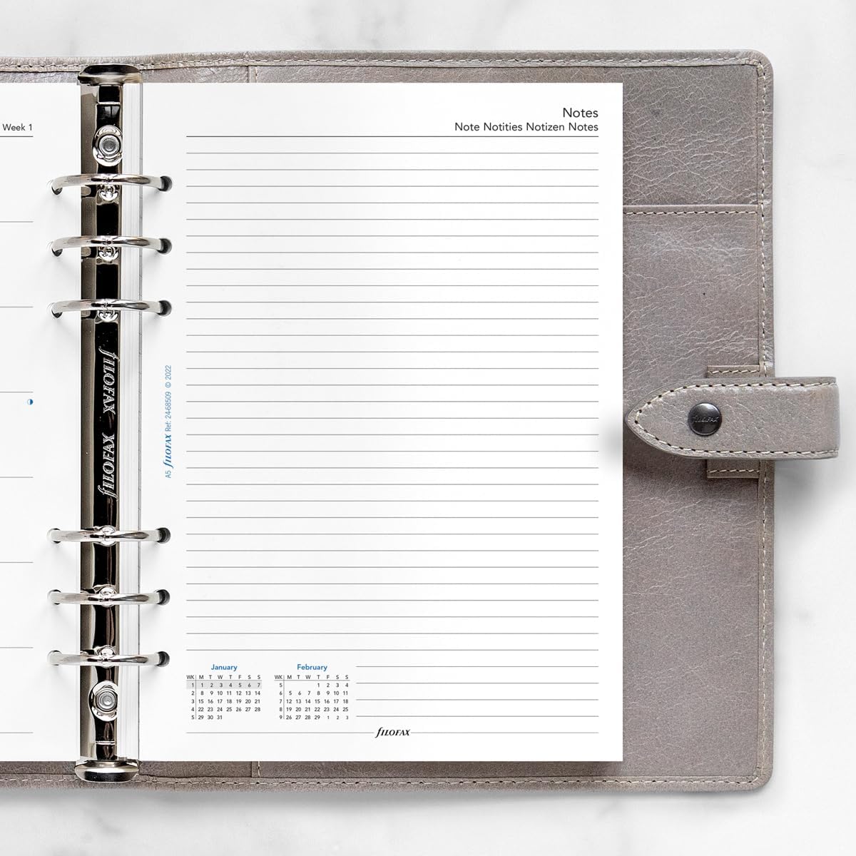 Filofax A5 week on one page with notes 2024 diary,White