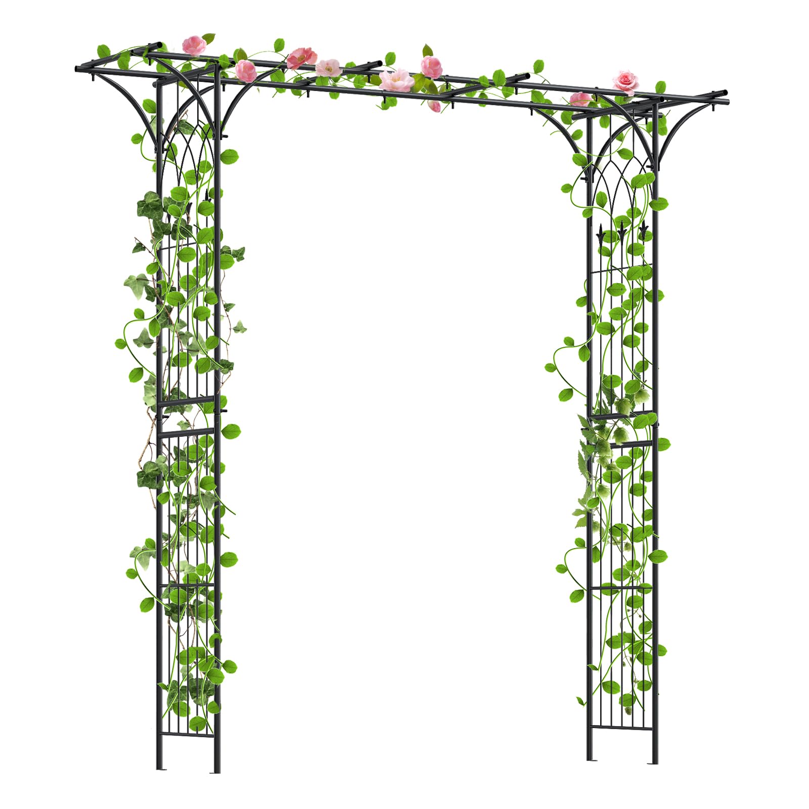 COSTWAY Garden Arch, Heavy Duty Metal Archway Trellis Pergola Arbour for Climbing Plant Rose Vines, Outdoor Decoration Arbor Stand for Walkway Lawn Party Wedding (204 x 49 x 207cm, Black)