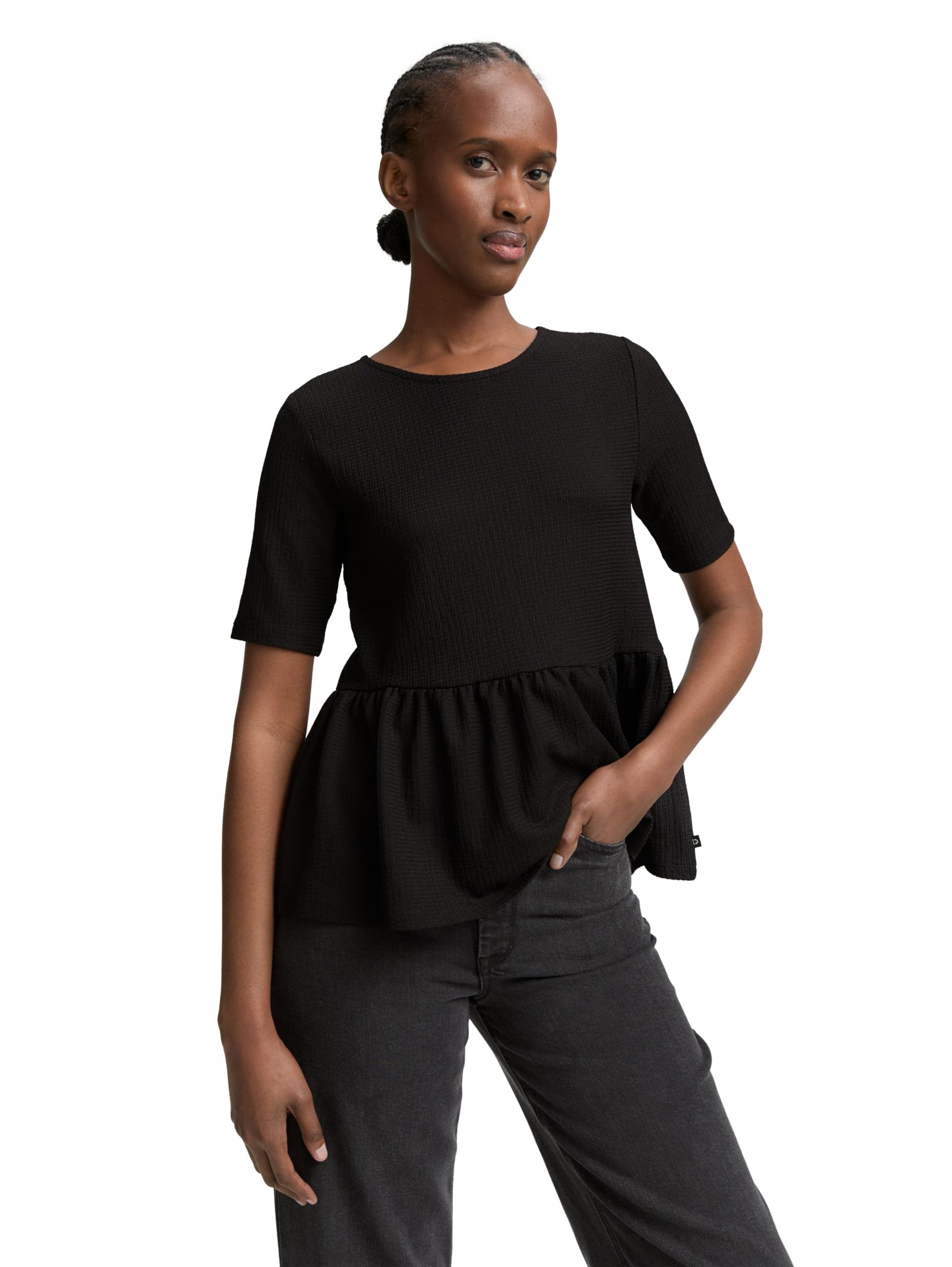TOM TAILOR Denim Damen Jacquard T-Shirt mit Peplum