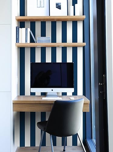 Miniatura 4 de Guvana Papel de contacto a rayas azules y blancas de 118 x 17.7 pulgadas, papel tapiz autoadhesivo extraíble, papel tapiz moderno para decoración de