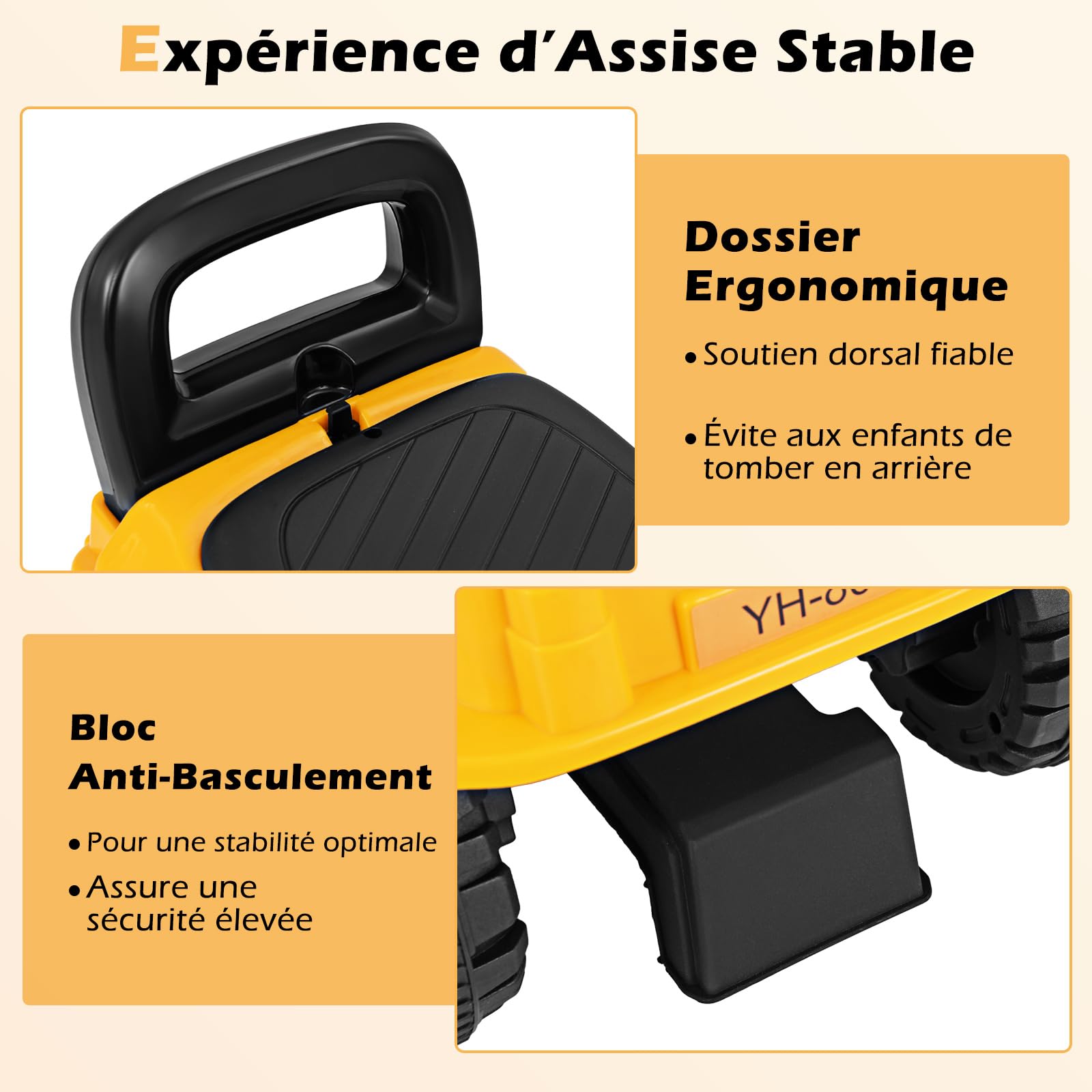 COSTWAY Tractopelle Enfant avec Pelle Réglable & Son du Moteur, Pelleteuse Enfant avec Bloc Anti-basculement, Espace Caché, Charge 15KG, Excavateur pour Enfant de 19-36 Mois