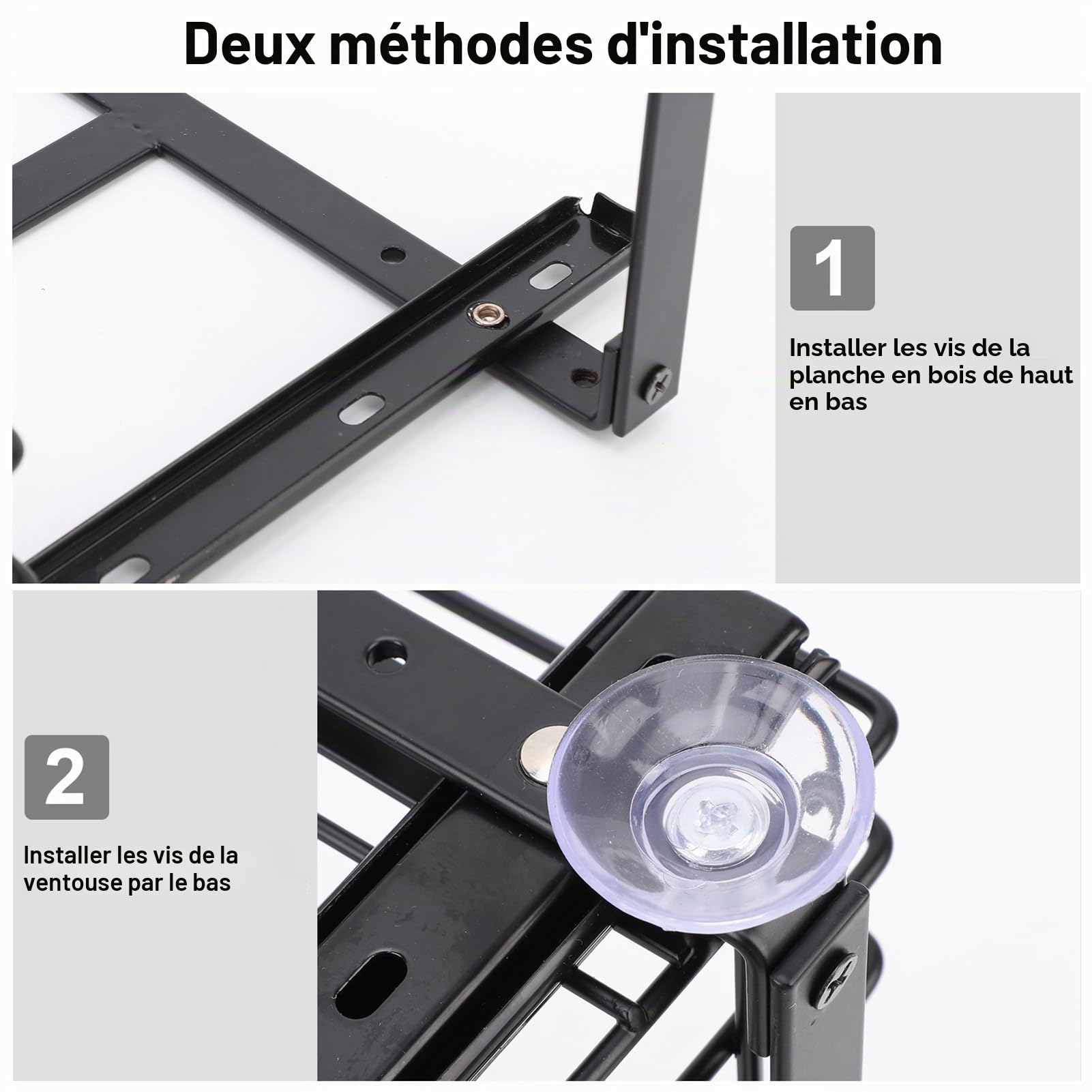 Wakects Étagère à épices extensible à 2 niveaux, en fer, haut et en bas, peut être retirée indépendamment, hauteur réglable pour la plupart des armoires de cuisine (L)
