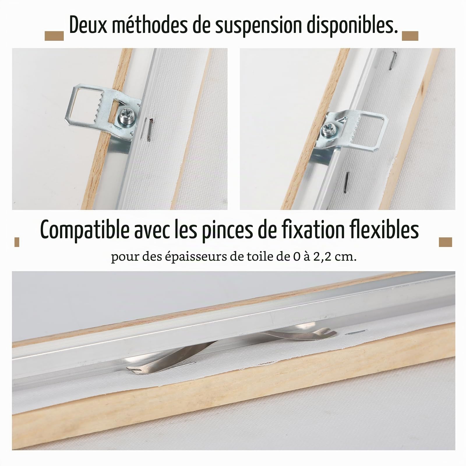 Cadre à joints creux 60 x 80 cm, cadre en aluminium pour toile, montage sans perçage, facilement amovible pour changement de motif, cadre photo noir pour toile/châssis (couleur bois, 60 x 80 cm)