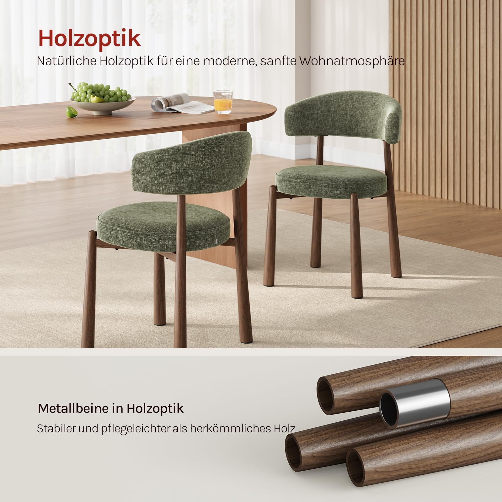 WOLTU Esszimmerstühle 4er Set Mid-Century Chenille Dunkelgrün