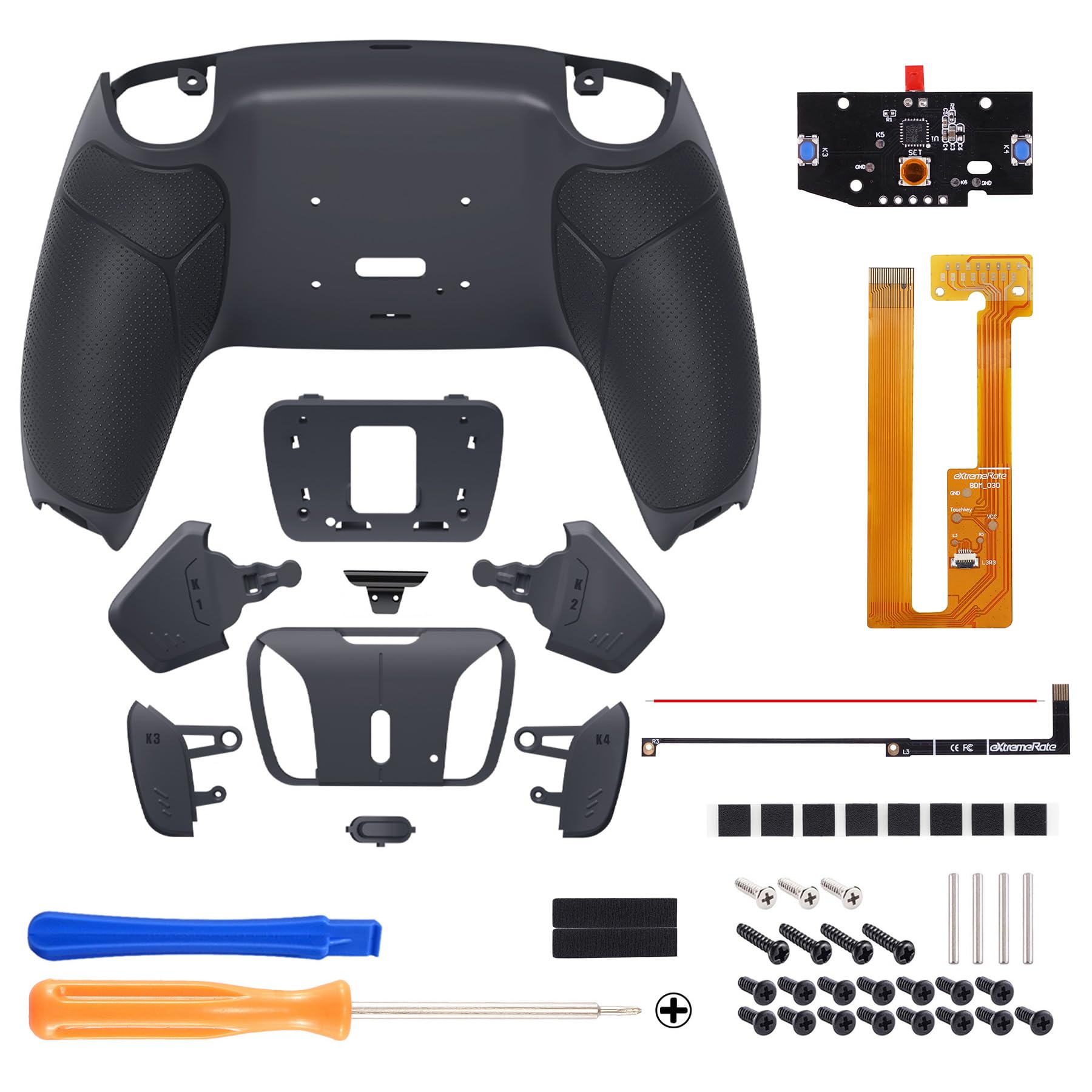 eXtremeRate Goma Grip Programable RISE4 Remap Kit para ps5 Mando Modelo BDM-030/040/050 Actualización Board&Carcasa Trasera&4 Palancas Botones para ps5 Control-NO Incluye Mando(Negro & Gris Oscuro)