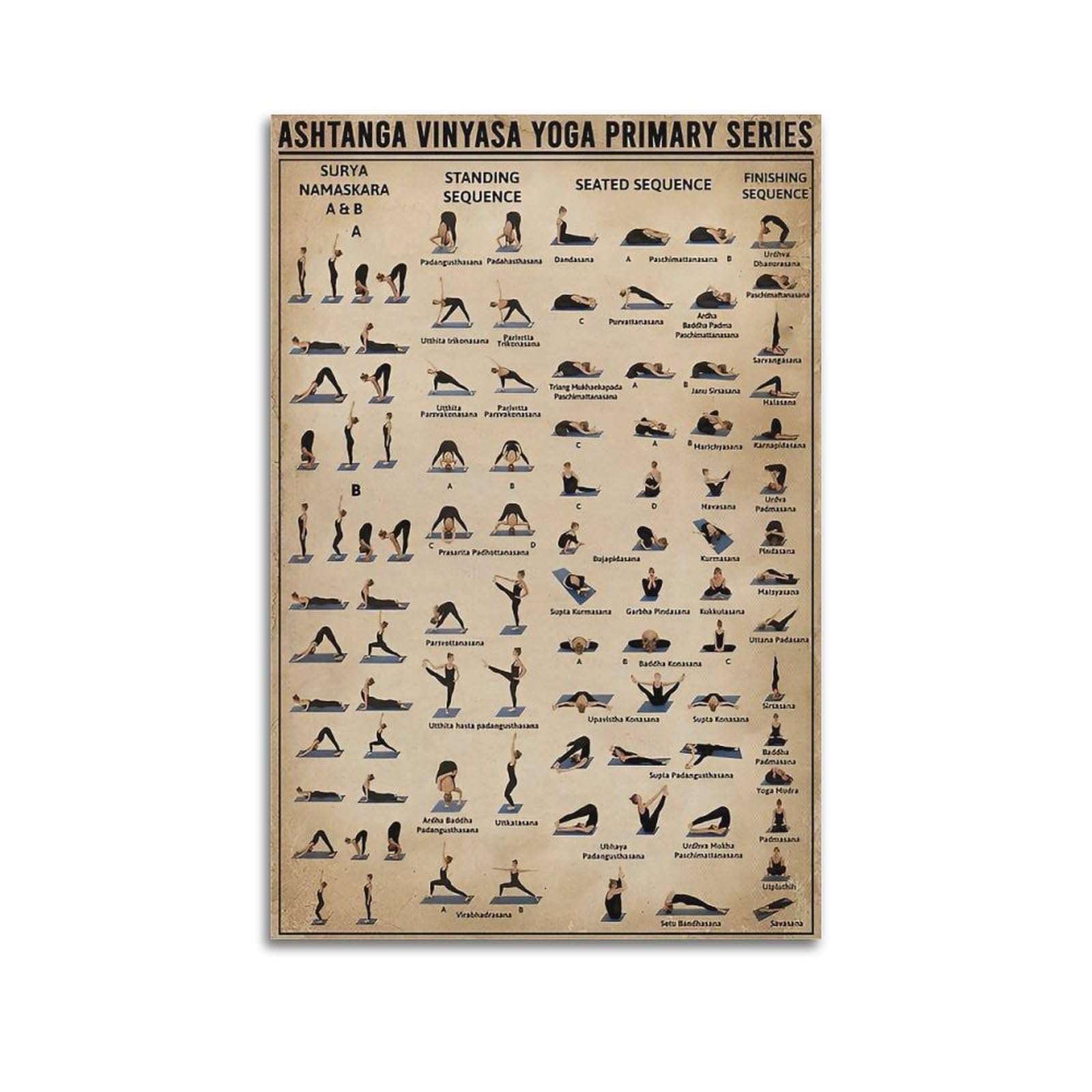 Kytin Unframe-Style Yoga Poster Ashtanga Vinyasa Yoga Primary Series Decorative Painting Canvas 12X18inch(30X45cm)