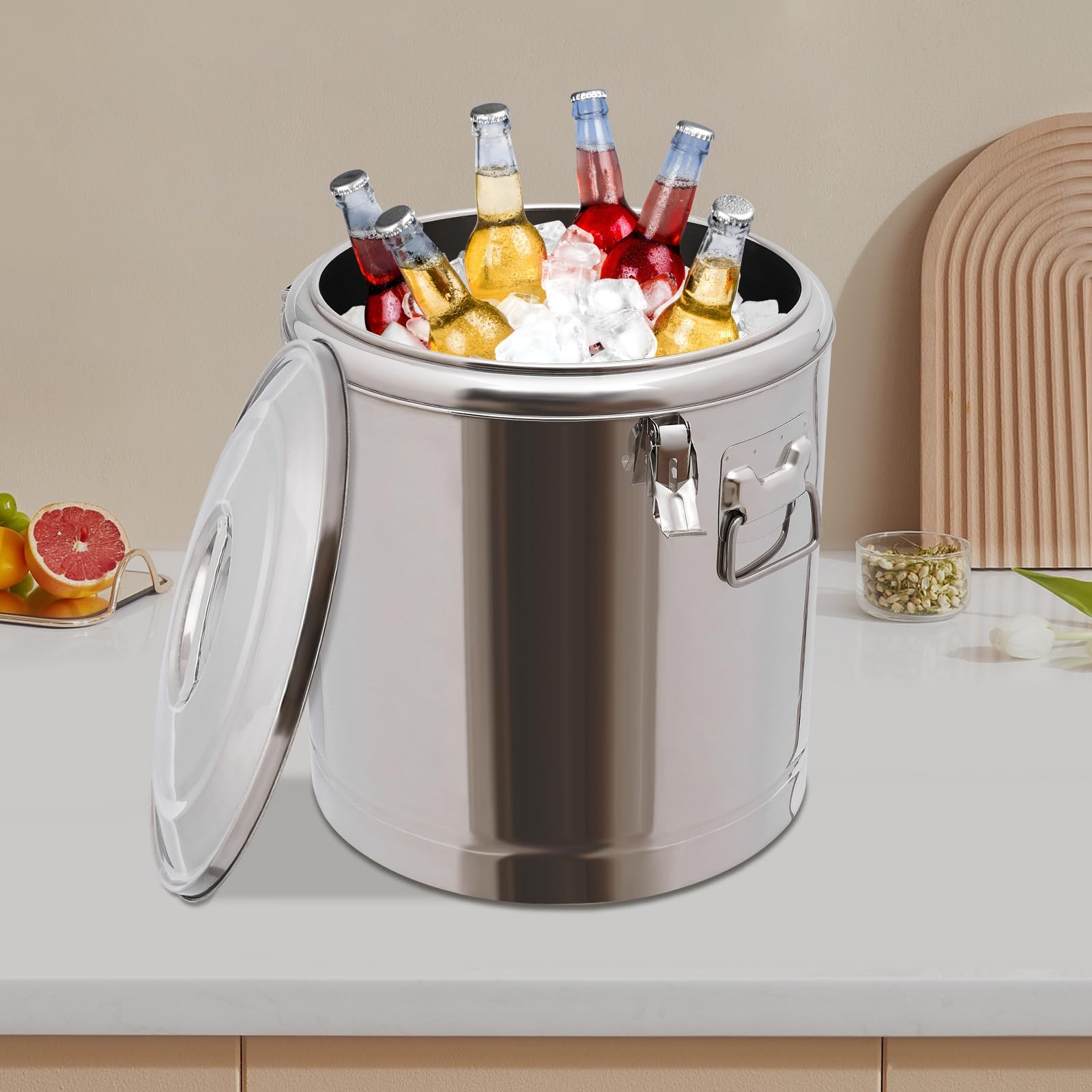 Recipiente térmico para alimentos, 40 L, acero inoxidable, calentador de alimentos, recipiente térmico con tapa, tiempo máximo de aislamiento de 8 horas, 36,5 x 45,5 cm