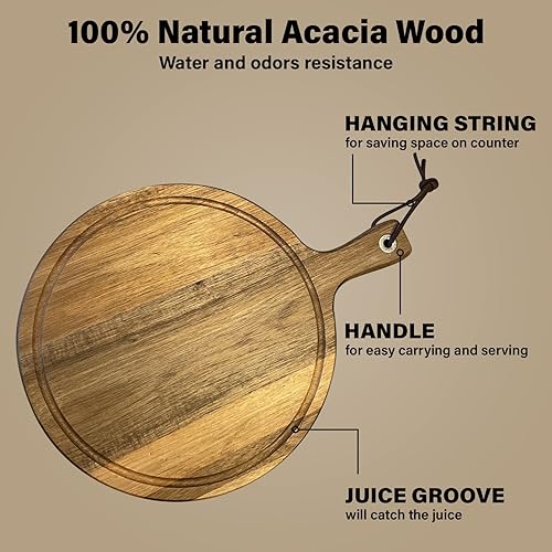 Miniatura 3 de Tabla de cortar de madera de acacia con mango/tabla de queso, tabla de cortar de acacia/tablas de charcutería, juego de tablas de cortar de