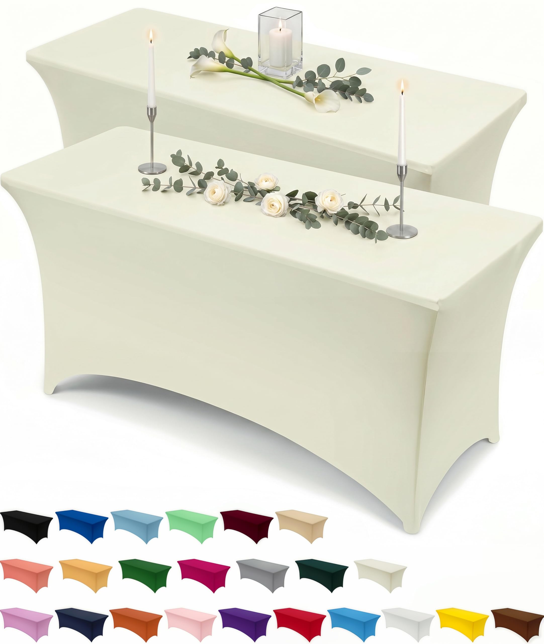 Utopia Kitchen Spandex Table Cloth 2 Pack [6FT, 72Lx30Wx30H Inch, Ivory] | Tight, Fitted, Washable and Wrinkle Resistant Stretch Rectangular Patio Table Cover for Event, Wedding, Banquet & Parties