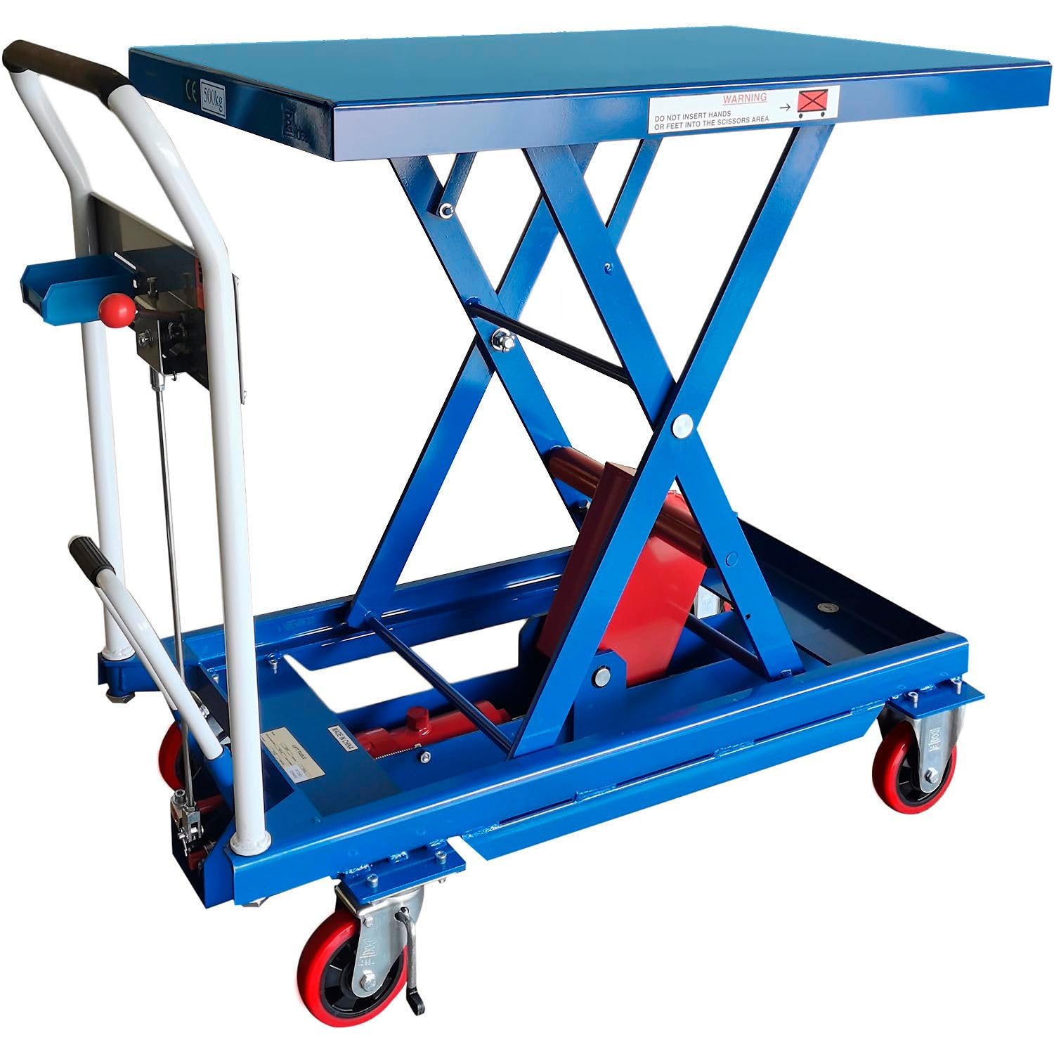 Global Industrial Mobile Scissor Lift Table with Hook-on Bin, 35 x
