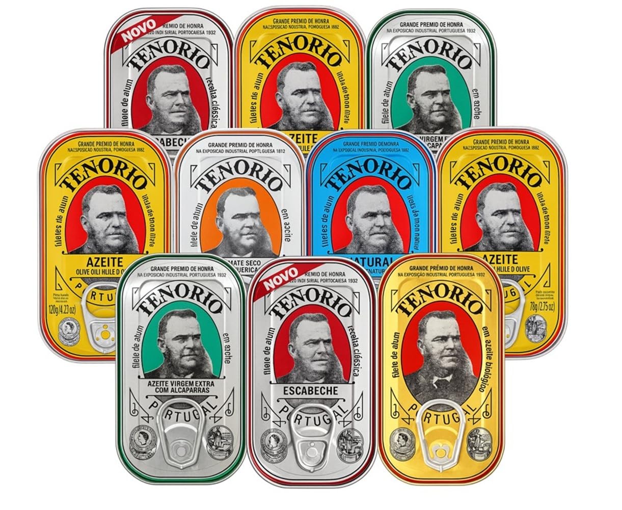 Tenorio Thunfischfilets Mix 10 x 120g – Premium Thunfisch aus Portugal – Verschiedene Sorten mit Olivenöl, Escabeche & Natur – Gourmet Thunfisch Konserven