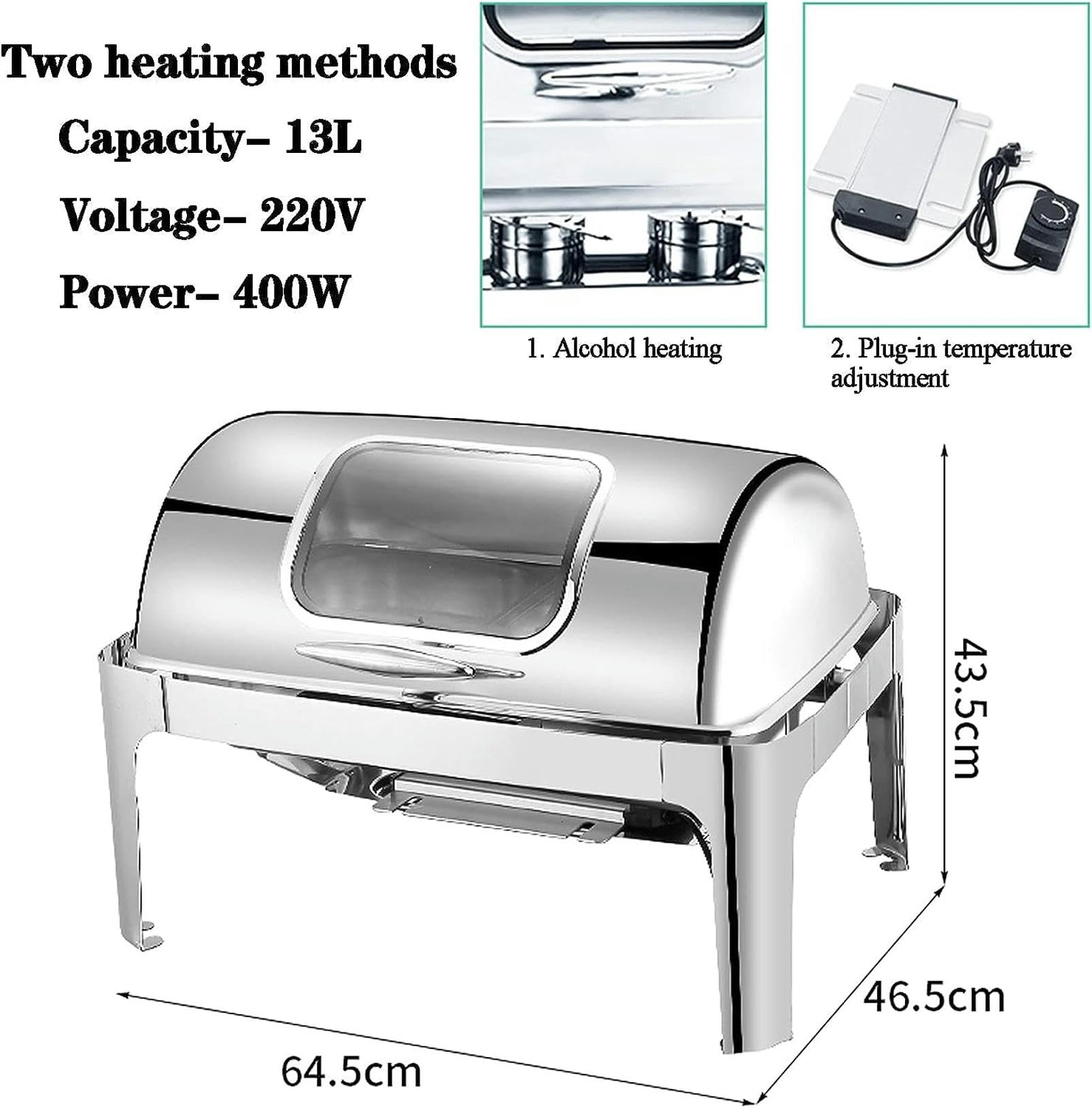 Chafing Dish Scaldavivande Elettrico Acciaio Inox, 13L Scaldavivande Contenitore Scalda Cibo per Ristorante Festa, Stufa Isolante Quadrata per Hotel