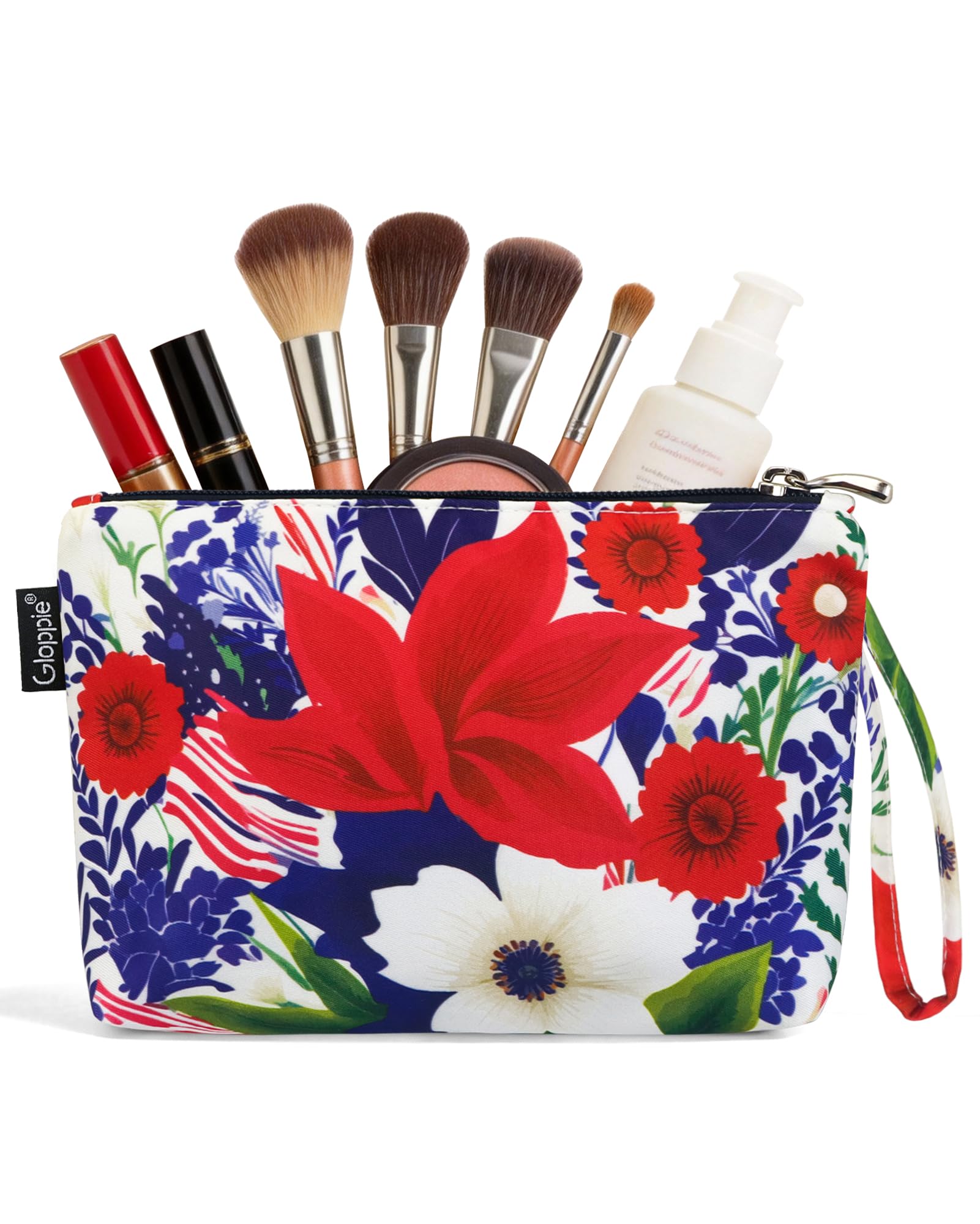 Gloppie Kosmetiktasche für Frauen Tragbare Make-up-Tasche Multifunktions-Organizer für Make-up-Pinsel, Bunte Blumenexplosion
