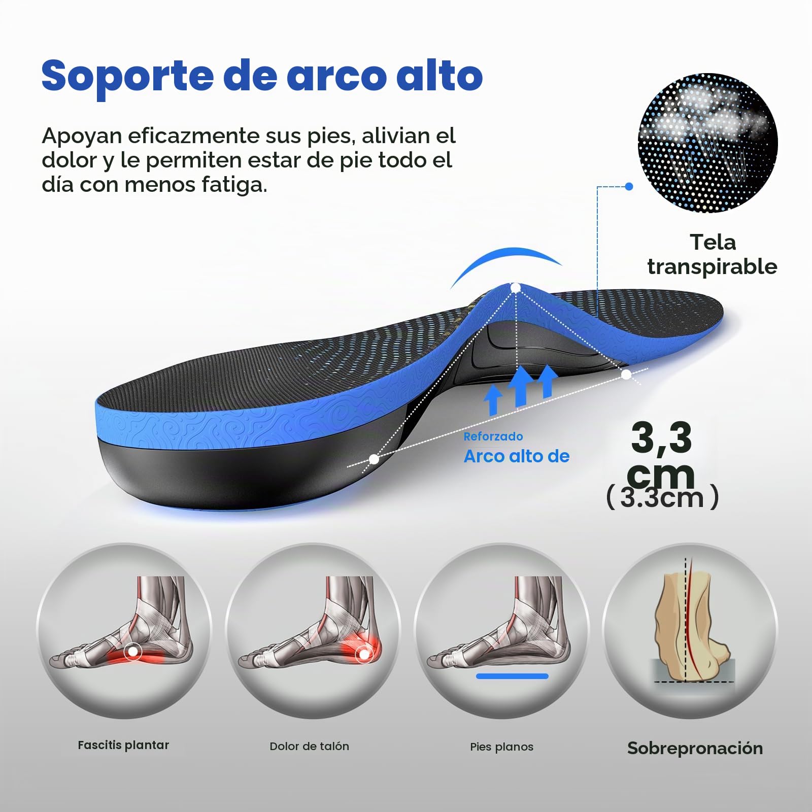 Plantilla de arco alto para el trabajo de Fascitis plantar - Welnove 220+ lbs plantillas ortódicas pesadas para aliviar el dolor en los pies, para pies planos, hombres y mujeres (S)