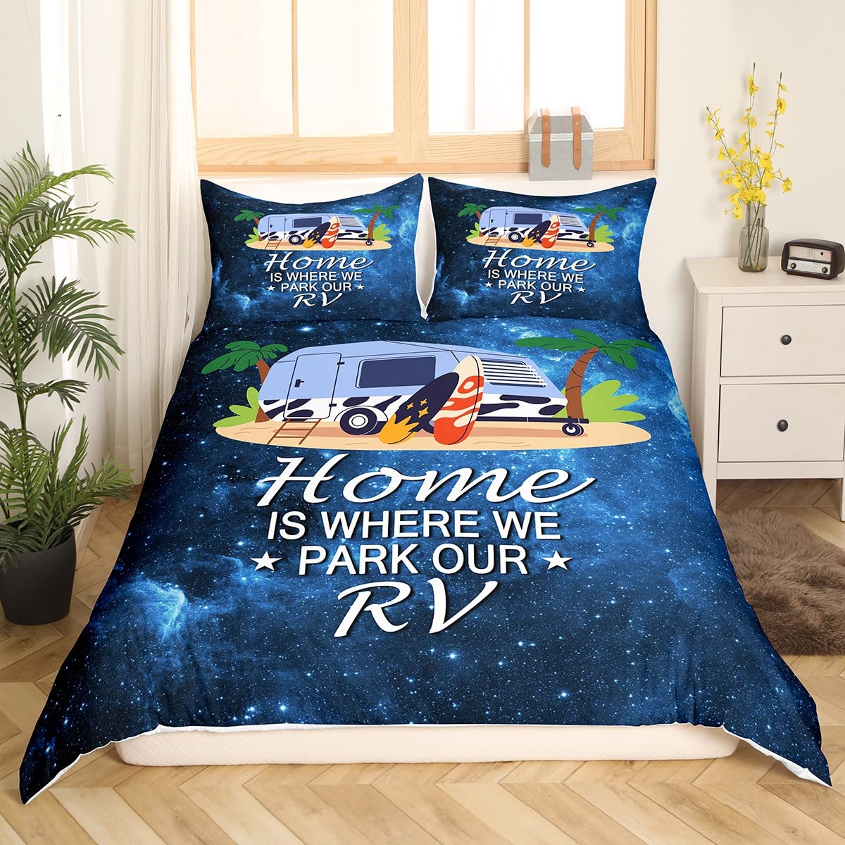 Zestaw pościeli do kampera, rozmiar L, do surfowania, na kemping, plażę, zestaw dla dzieci i dorosłych, Blue Starry Stars, Galaxy Nebula, miękki komfortowy pokrowiec do akademika, zamek błyskawiczny