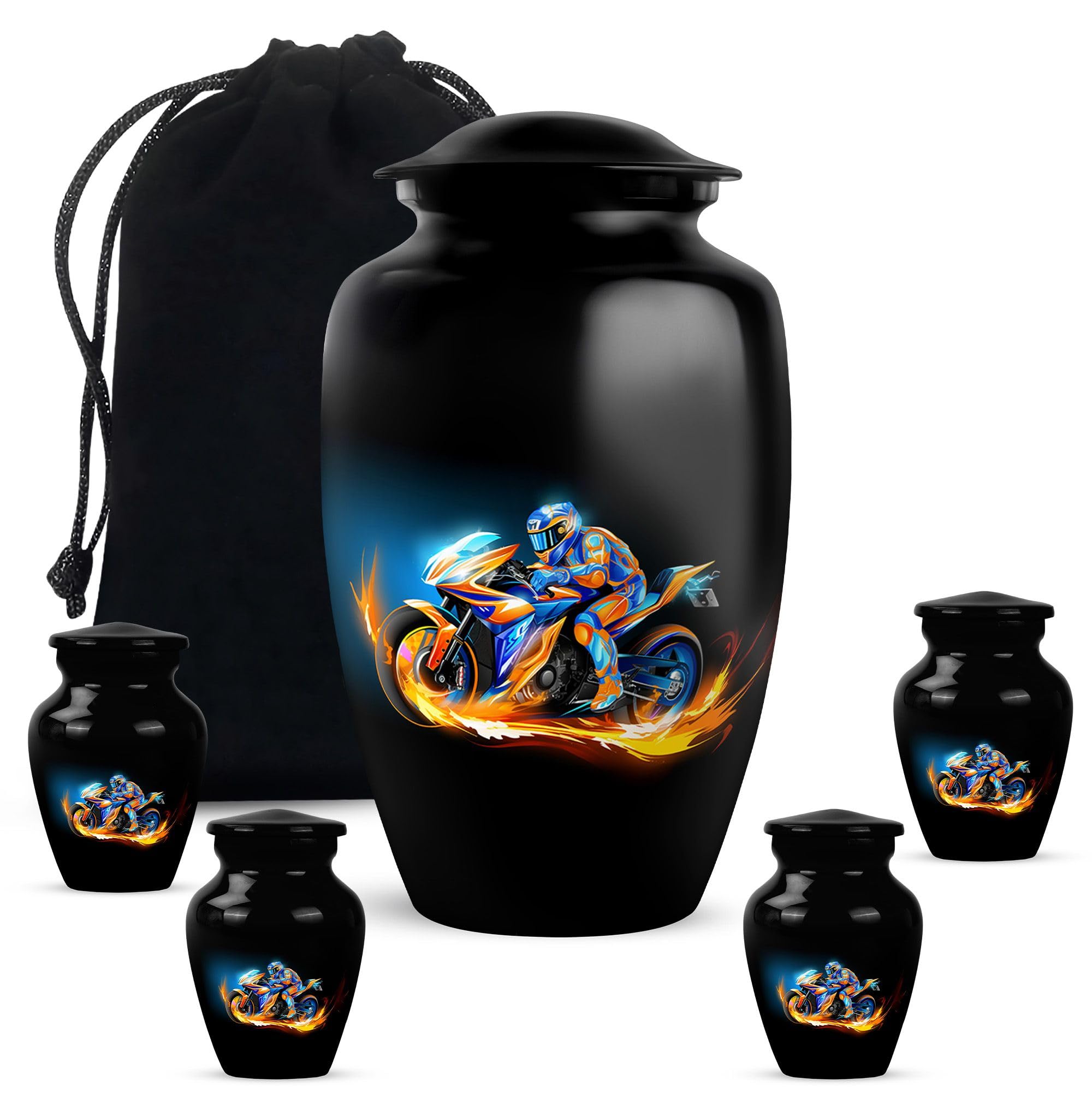 Handmade Bike-Themed Cremation Urn – Memorial Tribute for Father & Mother – Combo: 10 Inch & 2 Mini 3 Inch