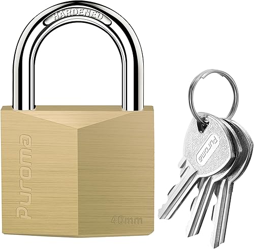 Miniatura 1 de Puroma 1 candado con llave impermeable de latón macizo, candado de 1.1 pulgadas con llaves para cobertizos, unidad de almacenamiento, armario de