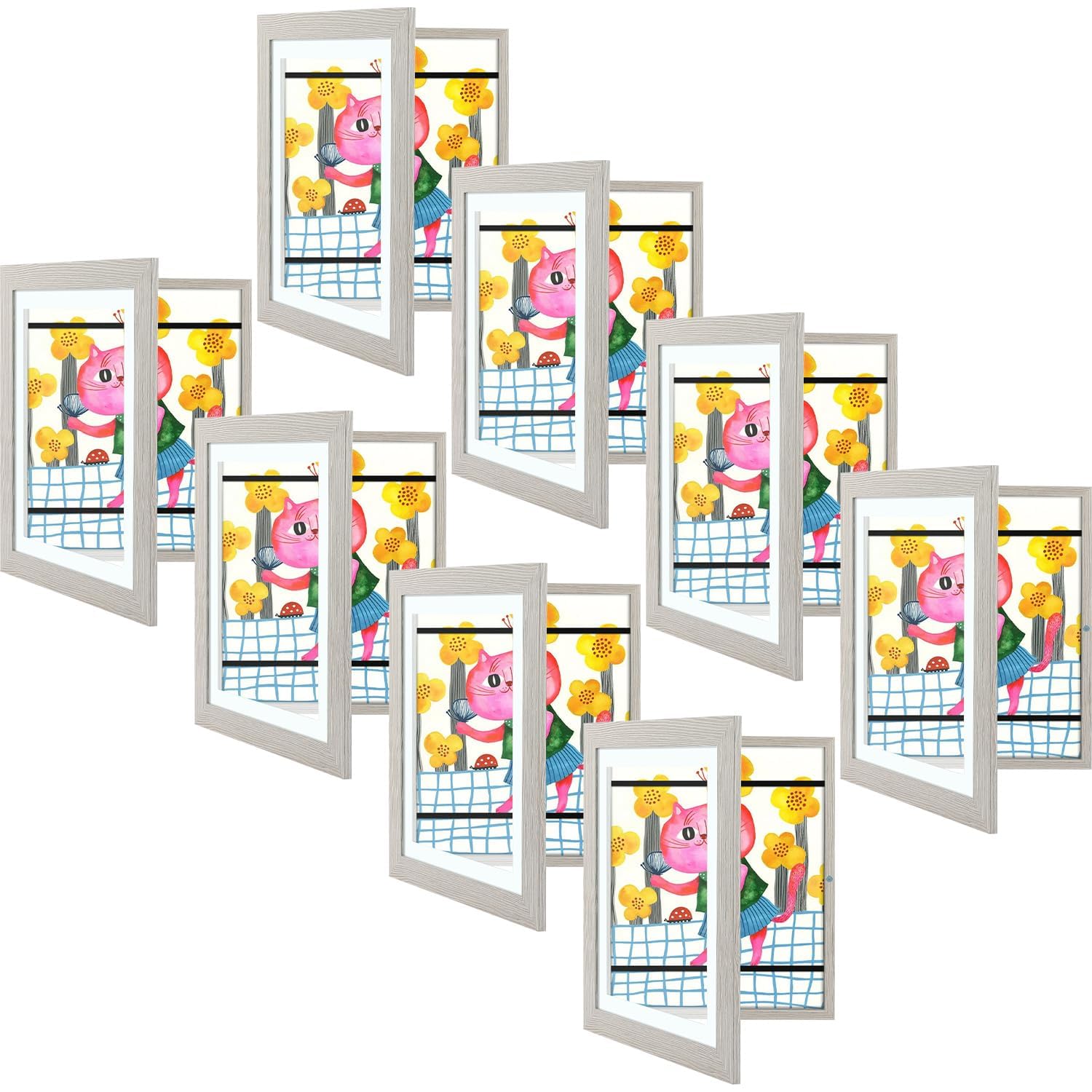 8 Pack 10x12.5 Front-Opening Kids Artwork Frames Changeable (Grey)