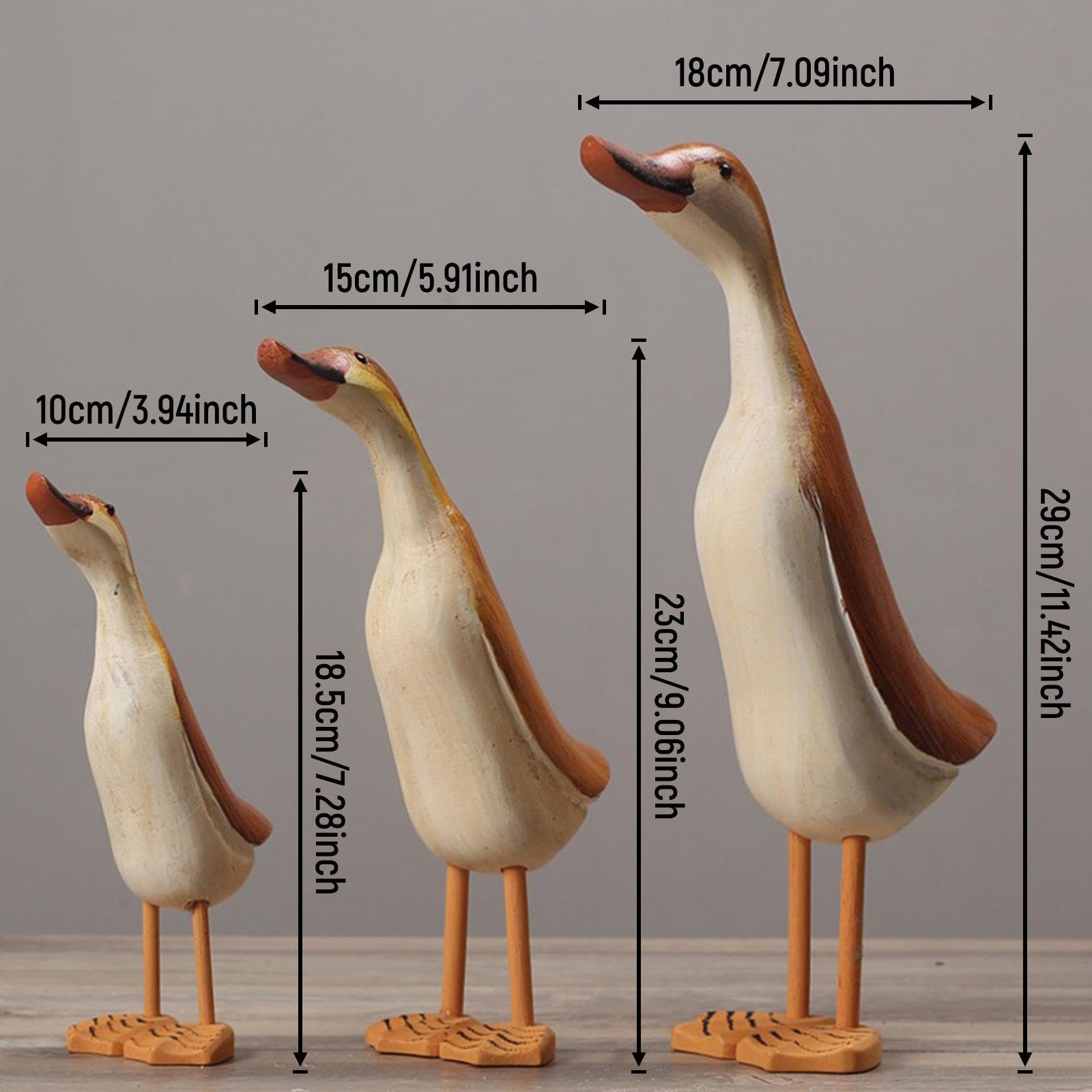 Statuette di Anatre, Set di 3, in Legno Dipinto
