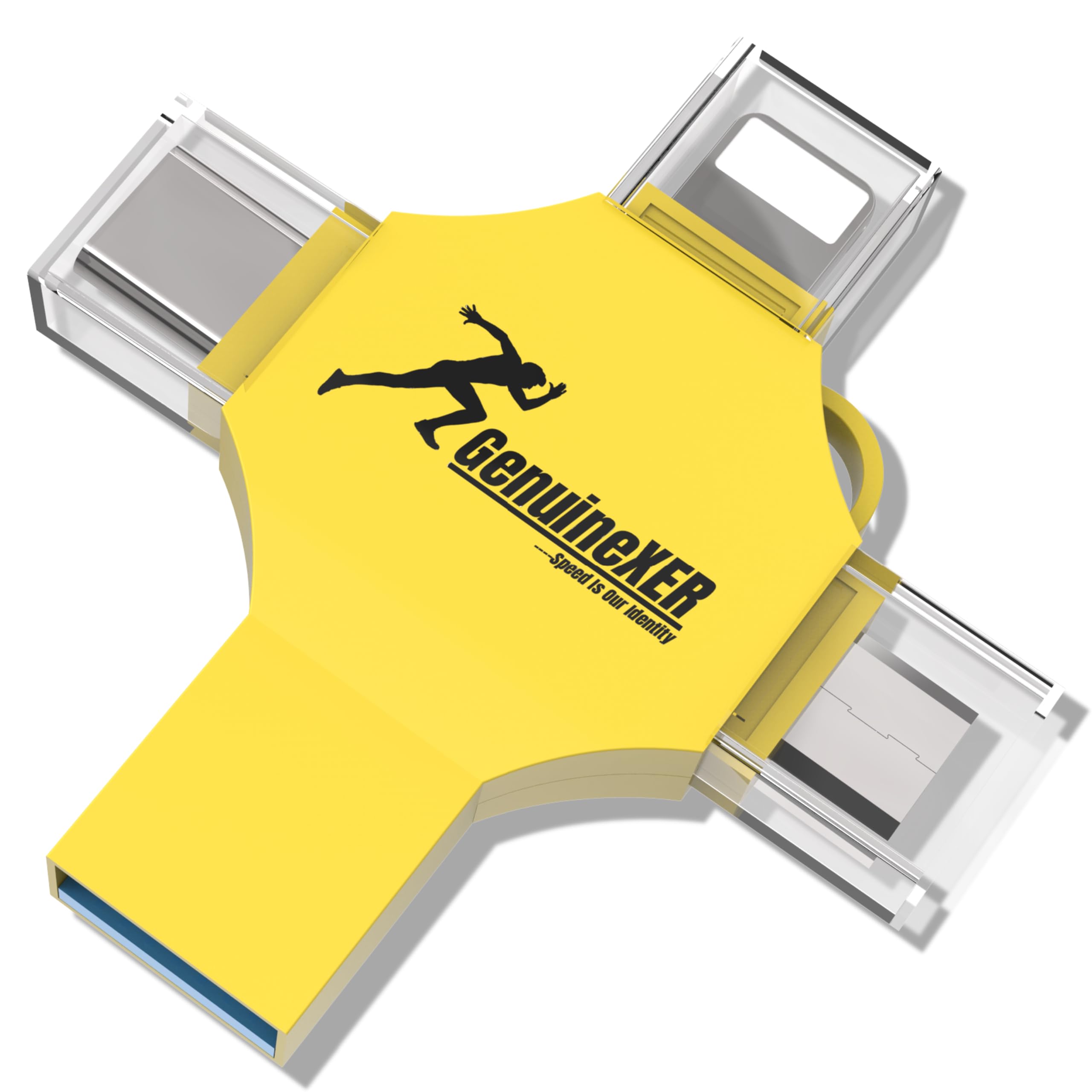 64GB 4-in-1 OTG USB 3.0 Flash Drive, Type-C + Micro USB + USB-A + Lightning Pendrive, High Speed Metal Memory Stick for Smartphones, Tablets & Laptops (Yellow)-image-29