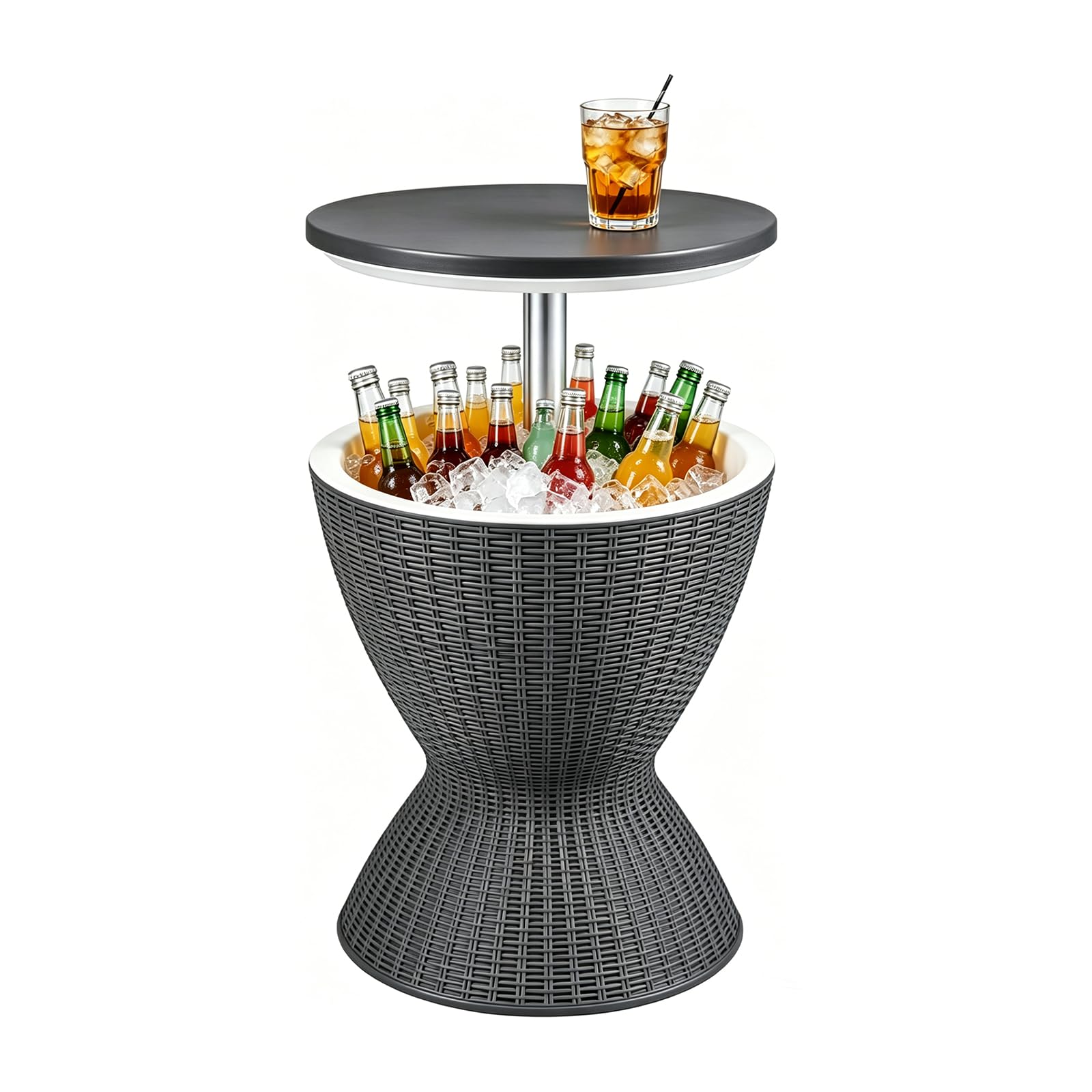 LIFEZEAL Cool Bar, 3 in 1 Cocktailtisch Outdoor, 30L Kühltisch Gartentisch mit Abflussloch, Kühlbox-Tisch wetterfest für Bier, Wein, Cocktails, Getränkekühler für Terrasse, Party, Poolbereiche