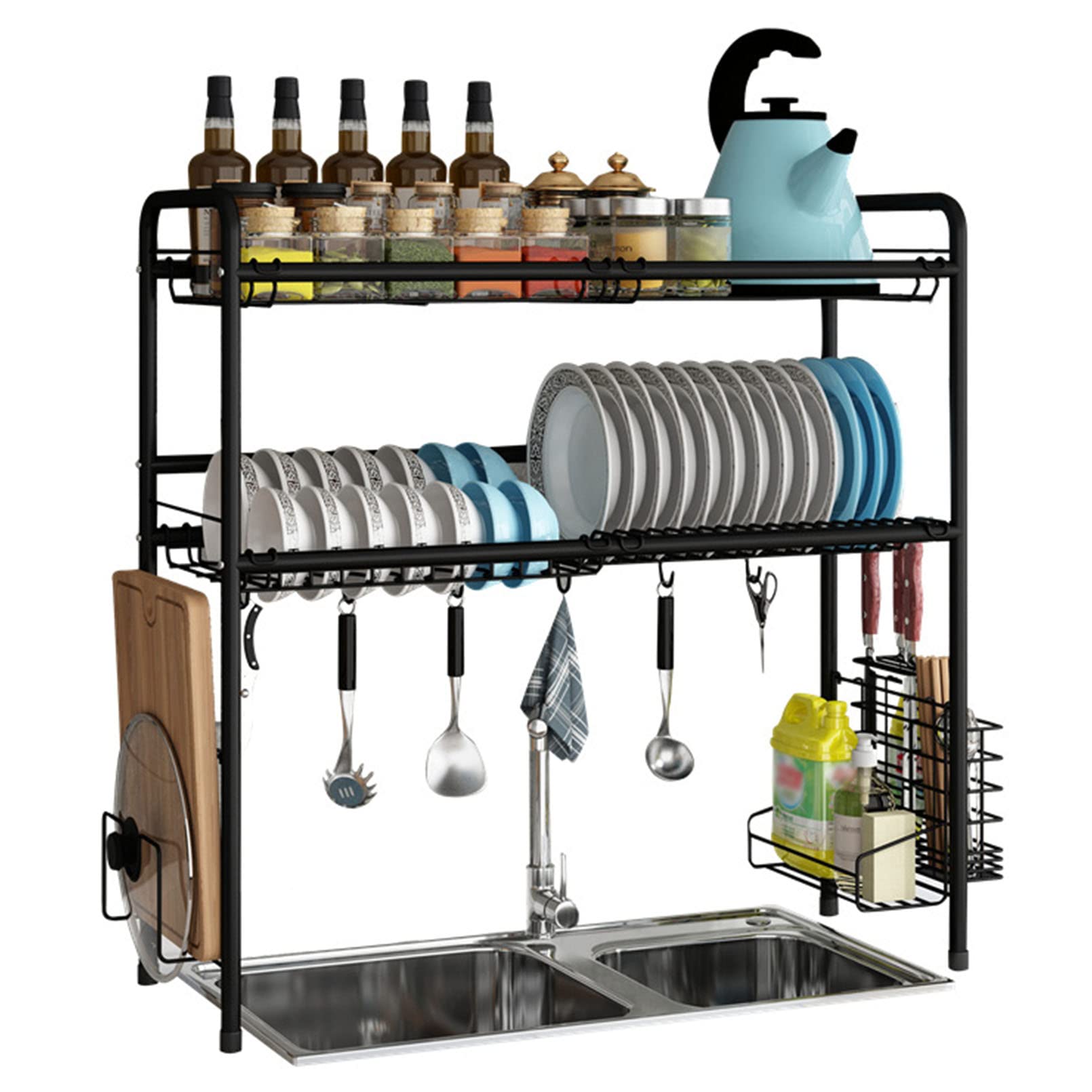 Over The Sink Dish Drying Rack Adjustable 2 Tier Dish Rack Drainer for Kitchen Counter Organization and Storage
