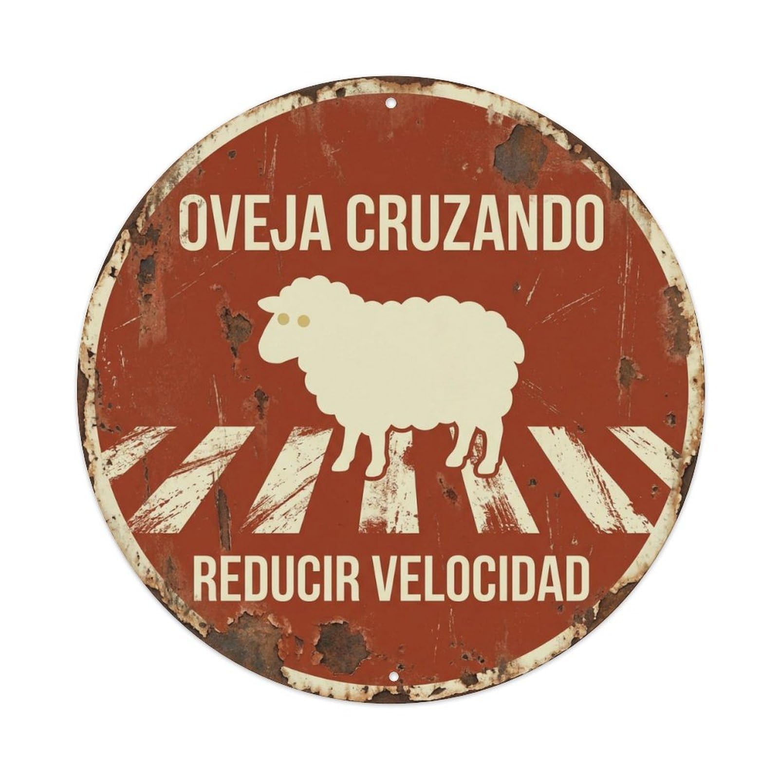 Sheep Crossing Reducir Velocidad Faded Metal Tin Sign
