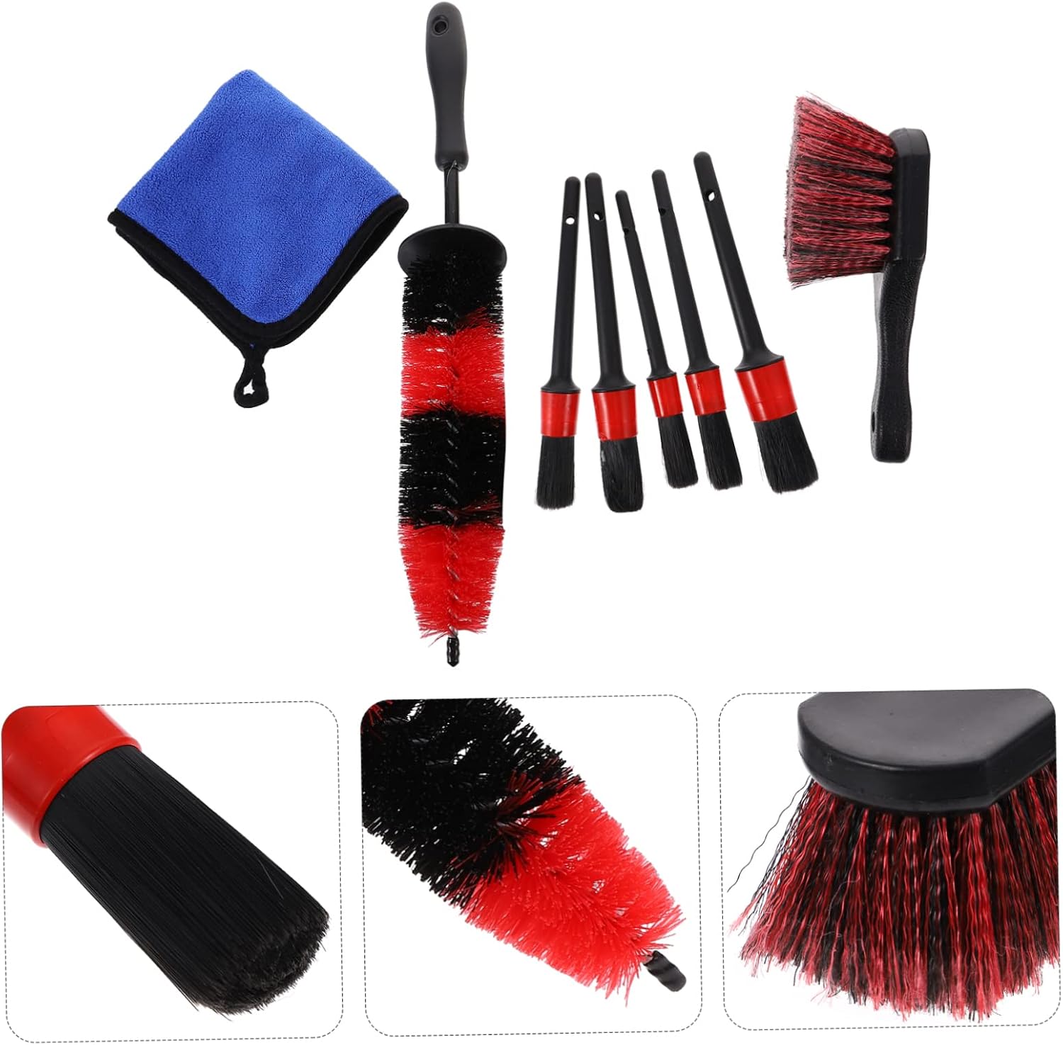 GANAZONO 8pcs Car Wash Kit Purpose Waterproof Interior Exterior Cue Brush Soft Wow for Key Cleaning Automotive Car Detail Kit Kit Tire Abs