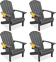 Vista 11 de YEFU Silla Adirondack Resistente a la Intemperie: Sillas Adirondack de Plástico - Sillas de Patio con Portavasos y Textura de Madera - Silla