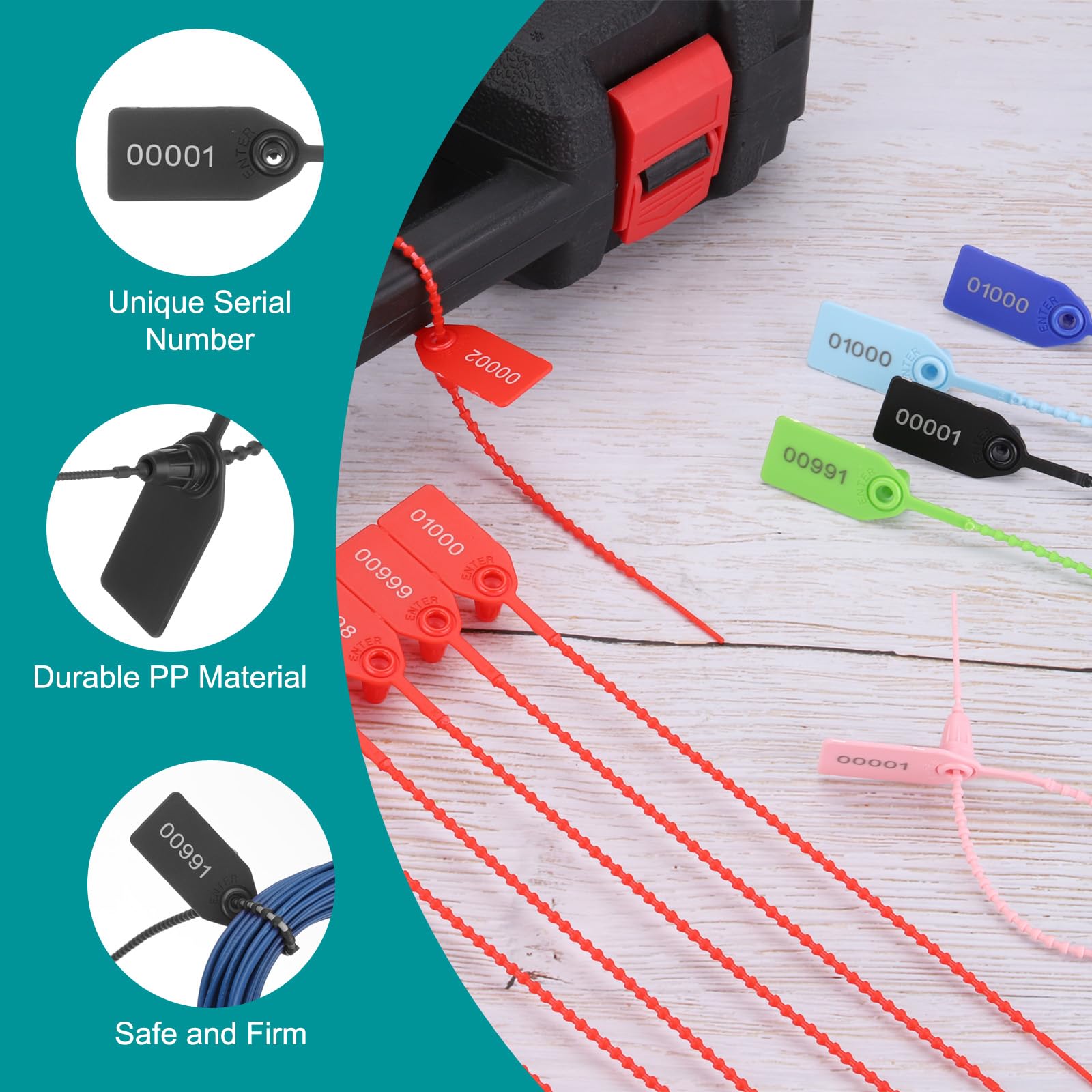 QUARKZMAN Sigilli Di Sicurezza In Plastica Monouso Numerati Fascette Etichette 9.8 Pollici Autobloccanti Tag Sicurezza Fascette Per Rimorchi Camion Bagagli Nero, Confezione Da 1000