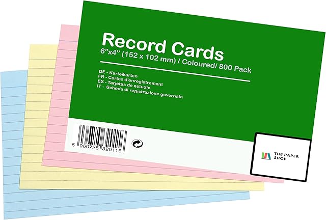 [800 Pack] A6 Revision Cards 6x4 Coloured Record Cards FlashCards Ruled (6"x 4") 152mm x 102mm Blank Flash Cards Index Cards