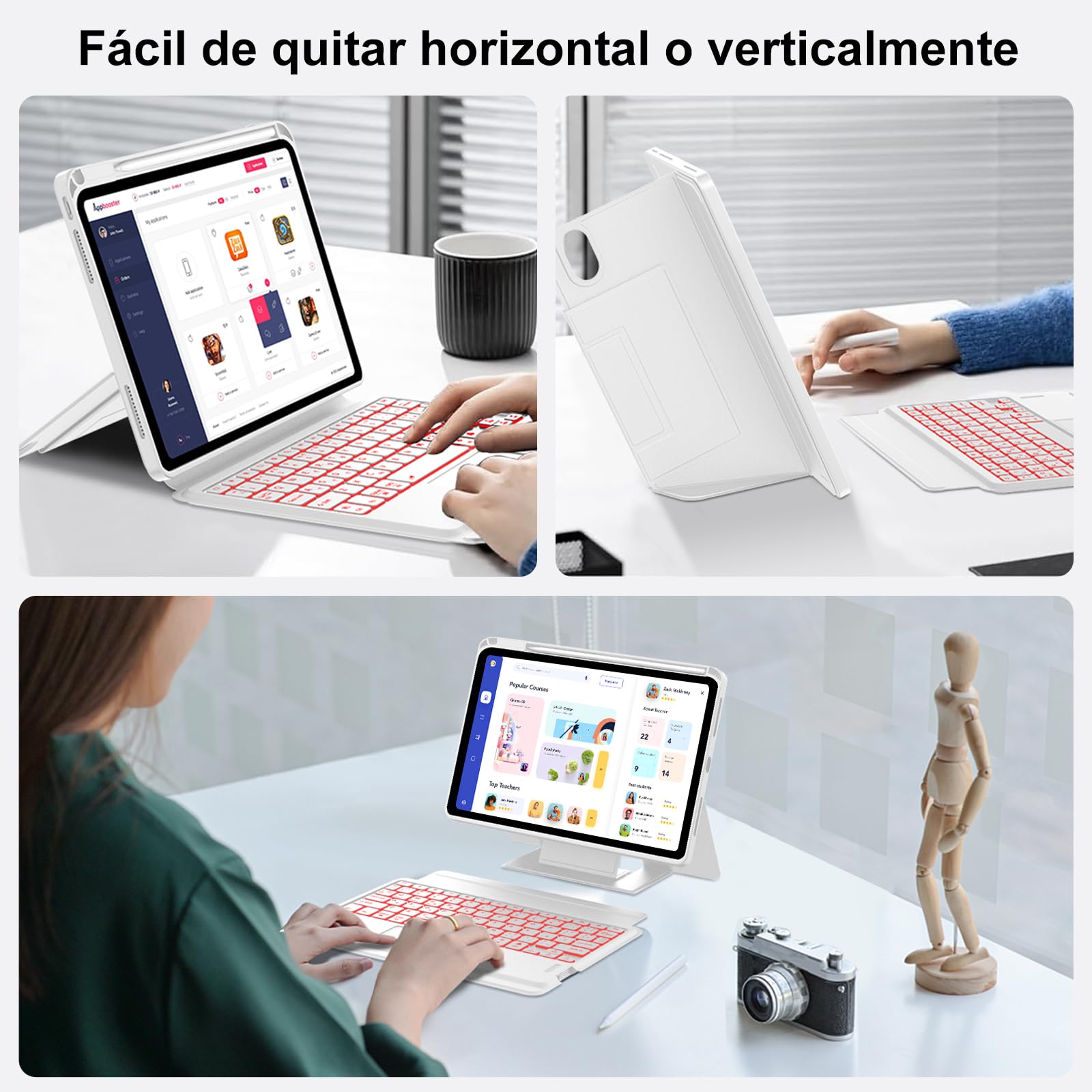 Funda iPad 11 Generación A16/10 Generacióncon Teclado Touchpad, Teclado 3 Canales Bluetooth Español Ñ Retroiluminado 7 Colores Soporte Retrato/Paisaje para iPad 10 2022 10.9"/11 A16 2025 11", Blanco