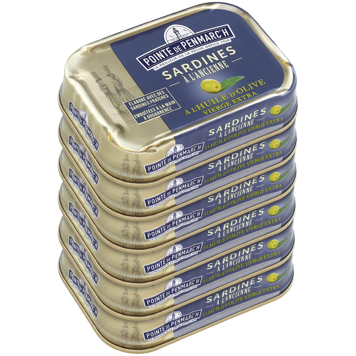 Sardines à l'ancienne à l'huile d'olive vierge extra Pointe de Penmarc'h le lot de 6 boîtes de 115 g - Livraison en 2 à 3 jours ouvrés depuis la Bretagne
