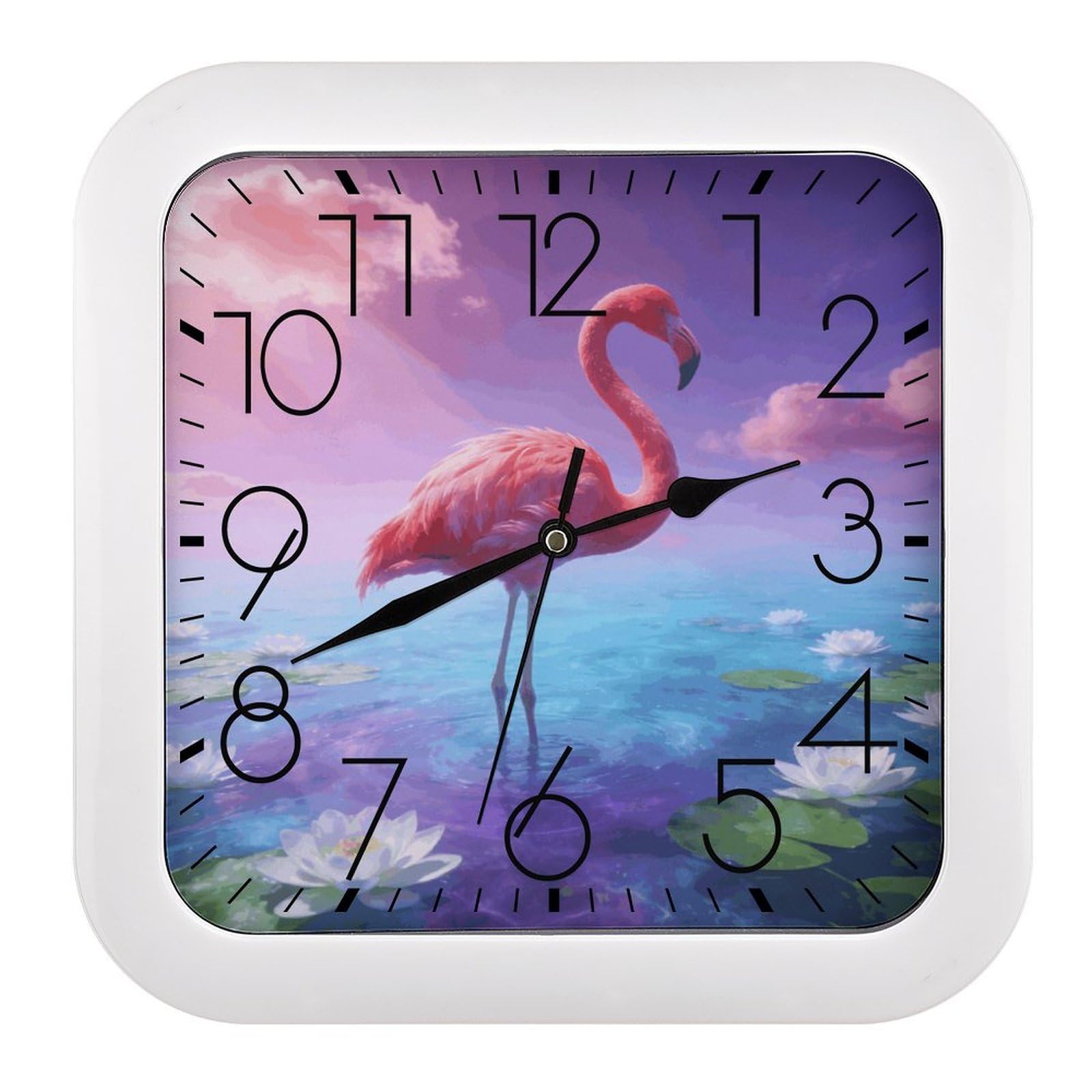 LZQPOEAS Flamingo Square Wall Clock, 10.2 Inch Battery Operated Silent Non-Ticking Wall Clock, Square Analog Decorative Clock for Home Wall Art, Living Room, Bedroom, and Office