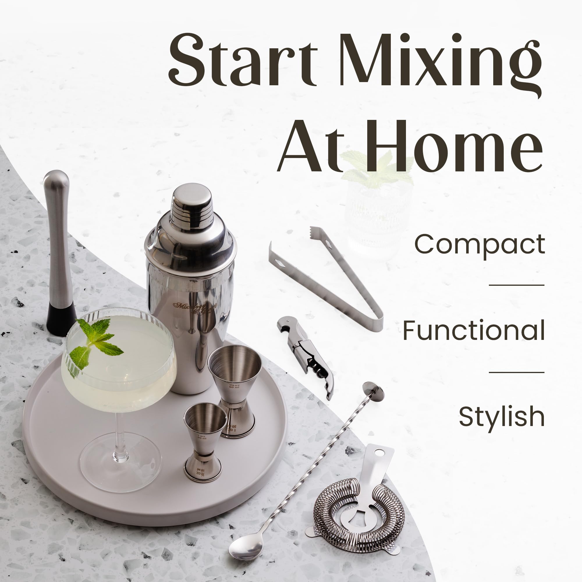 Mixology & Craft Cocktail Shaker Set 11-tlg. - Cocktail Set aus Edelstahl mit Bar Zubehör - Silber