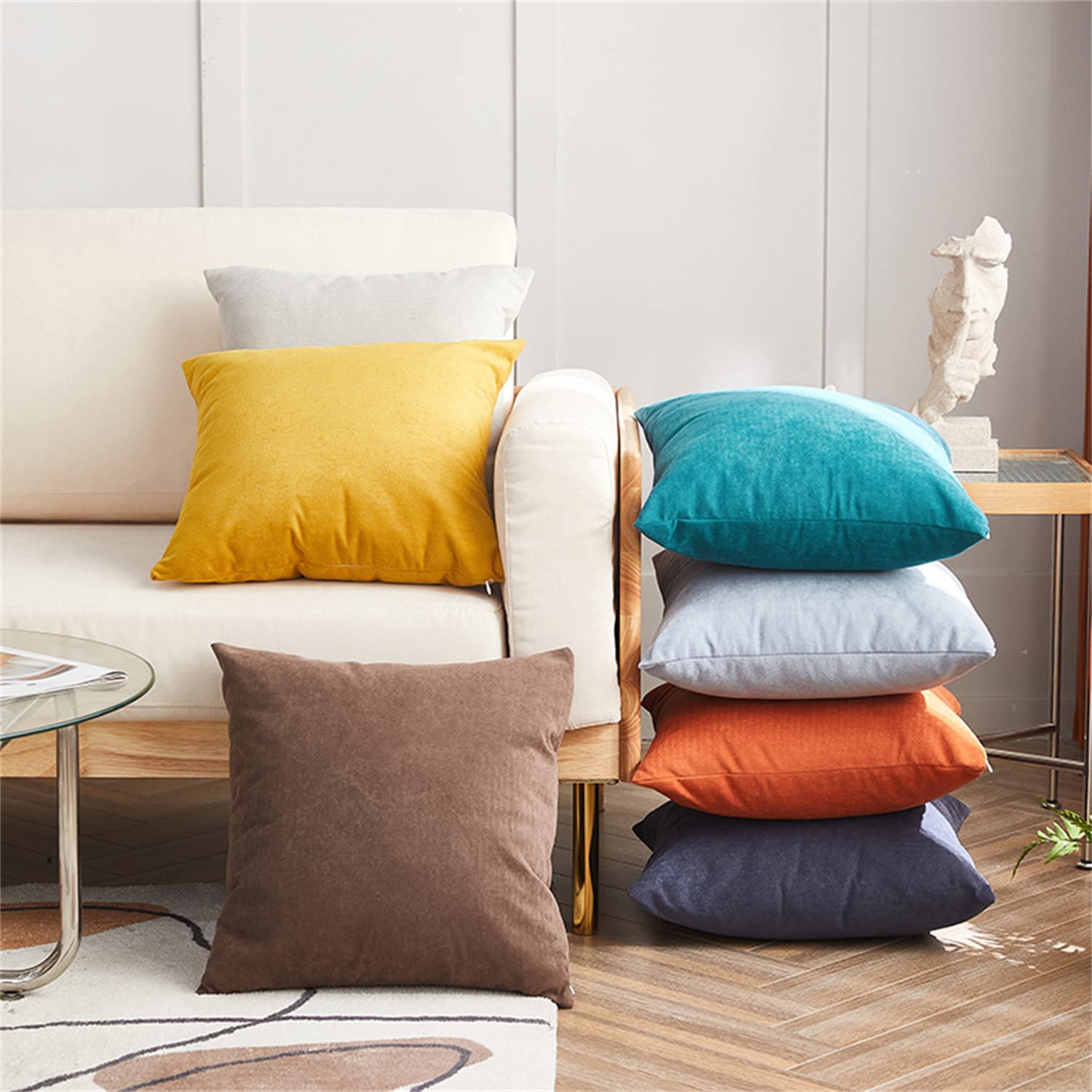 OYIMUA Set Di 2 Federe Per Cuscini In Ciniglia – 50x50 Cm, Morbide, Quadrate, Colore Grigio, Per Soggiorno E Camera Da Letto, Double Face