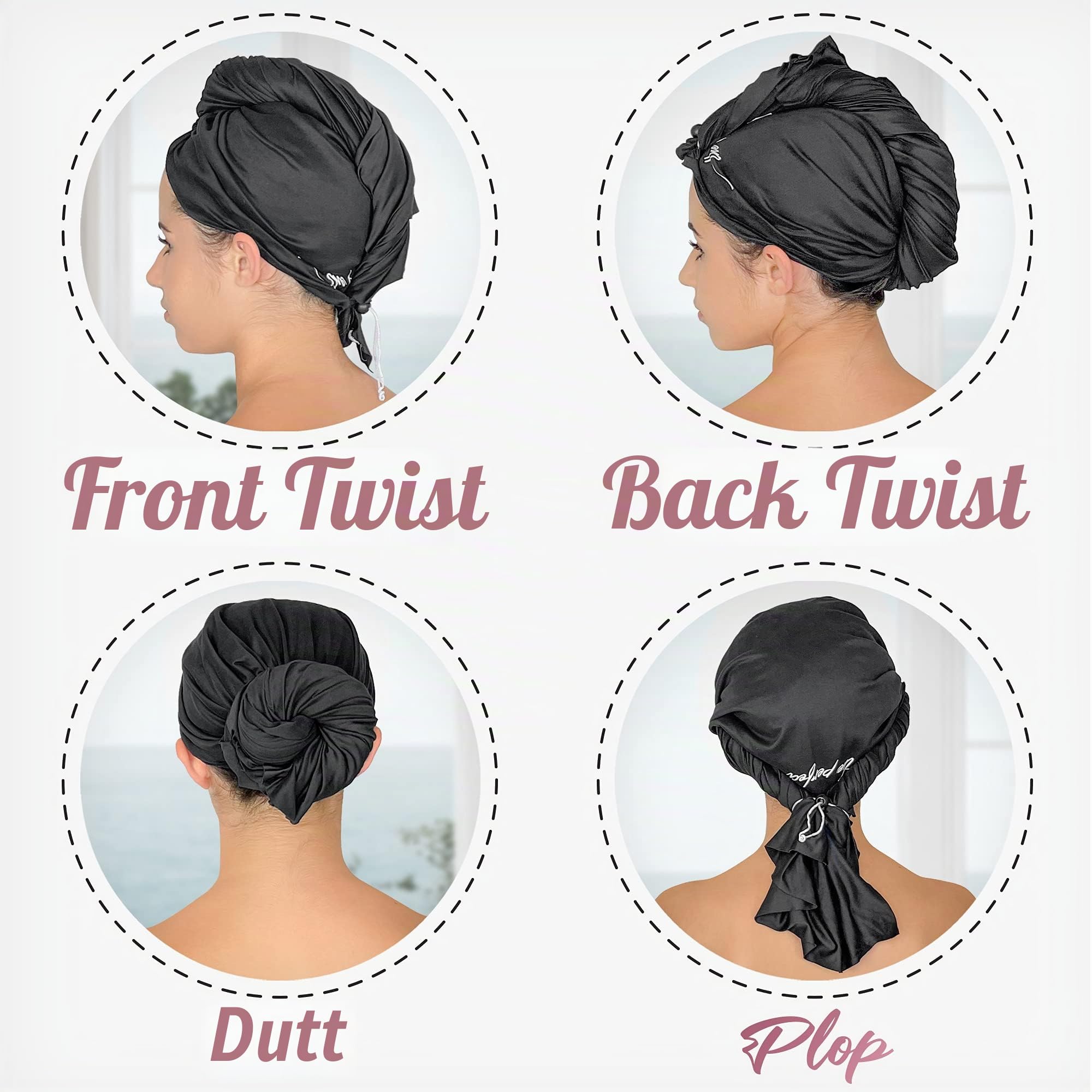 THE PERFECT HAIRCARE Microfiber Hair Towel Wrap Ultra-Fine Anti-Frizz Turban That Never Falls Off - Curly Girl Method Approved & Big (40' x 27.5")