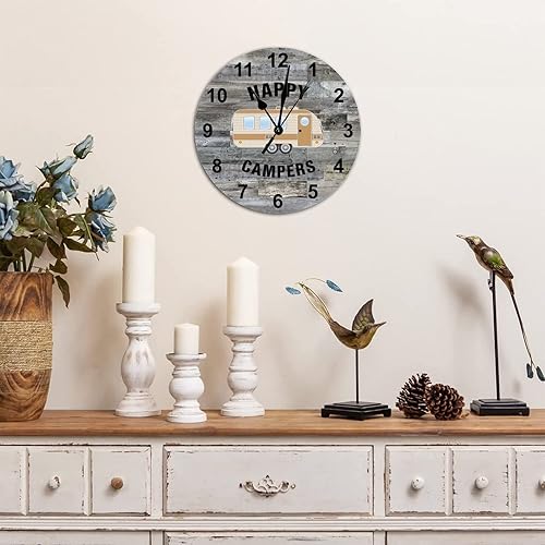 Miniatura 3 de Reloj de pared de madera redondo rústico elegante de 12 x 12 pulgadas, con números arábigos, silencioso, sin tictac, funciona con pilas, tema de