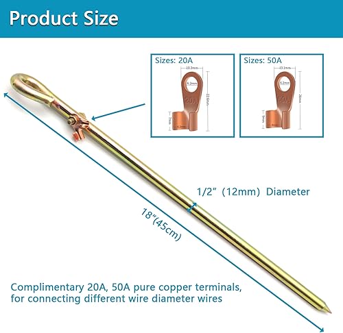 Miniatura 2 de Varilla de tierra portátil - Pasador de tierra con terminal de cable de tierra  Ideal para cercas eléctricas, Fenerador, antenas, parabólicas,