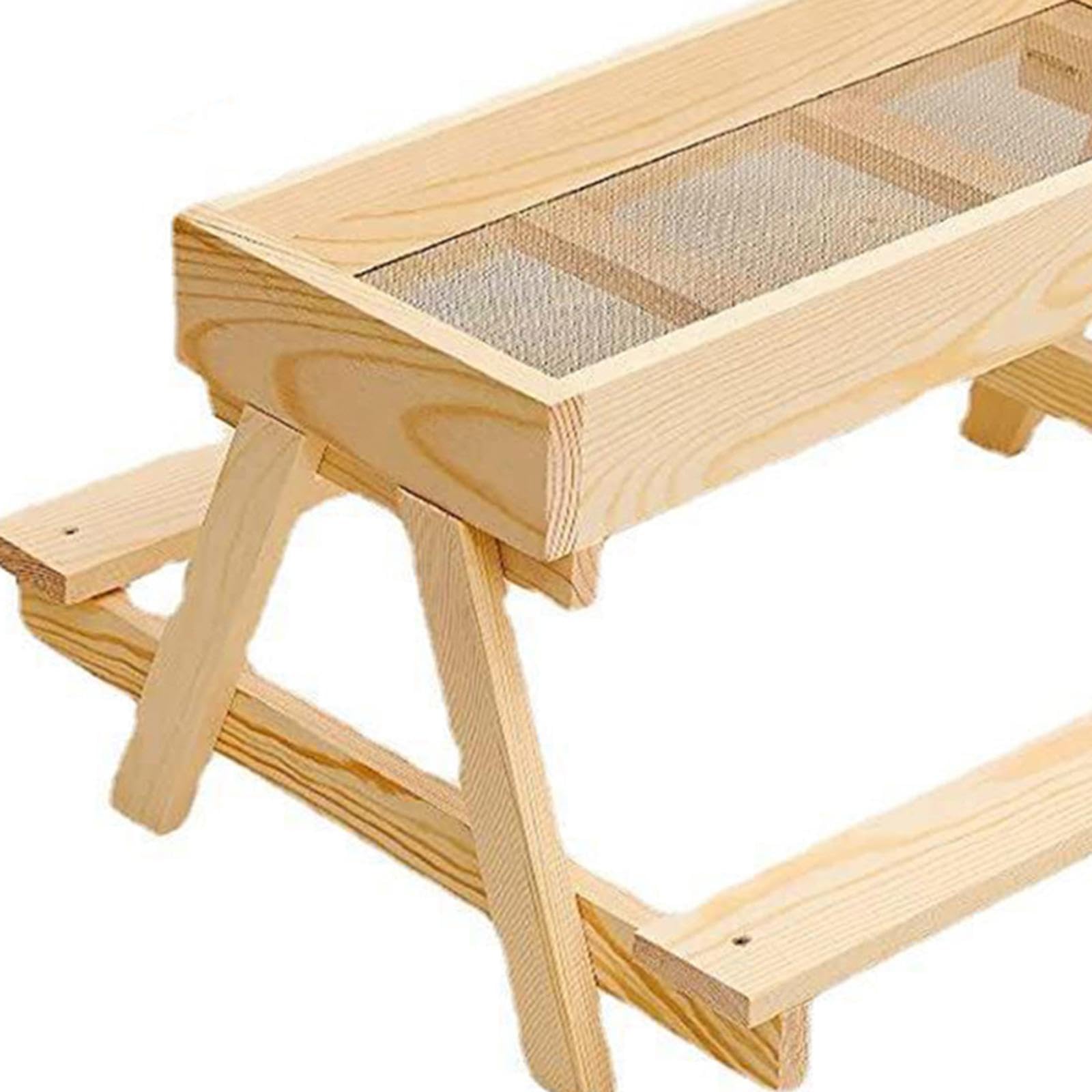 Comedero para Aves de Corral, Kit de Comedero para Pollos, Mesa de Madera para, Banco Integrado, Base de Metal Ventilada, Fácil de Ensamblar, Ap